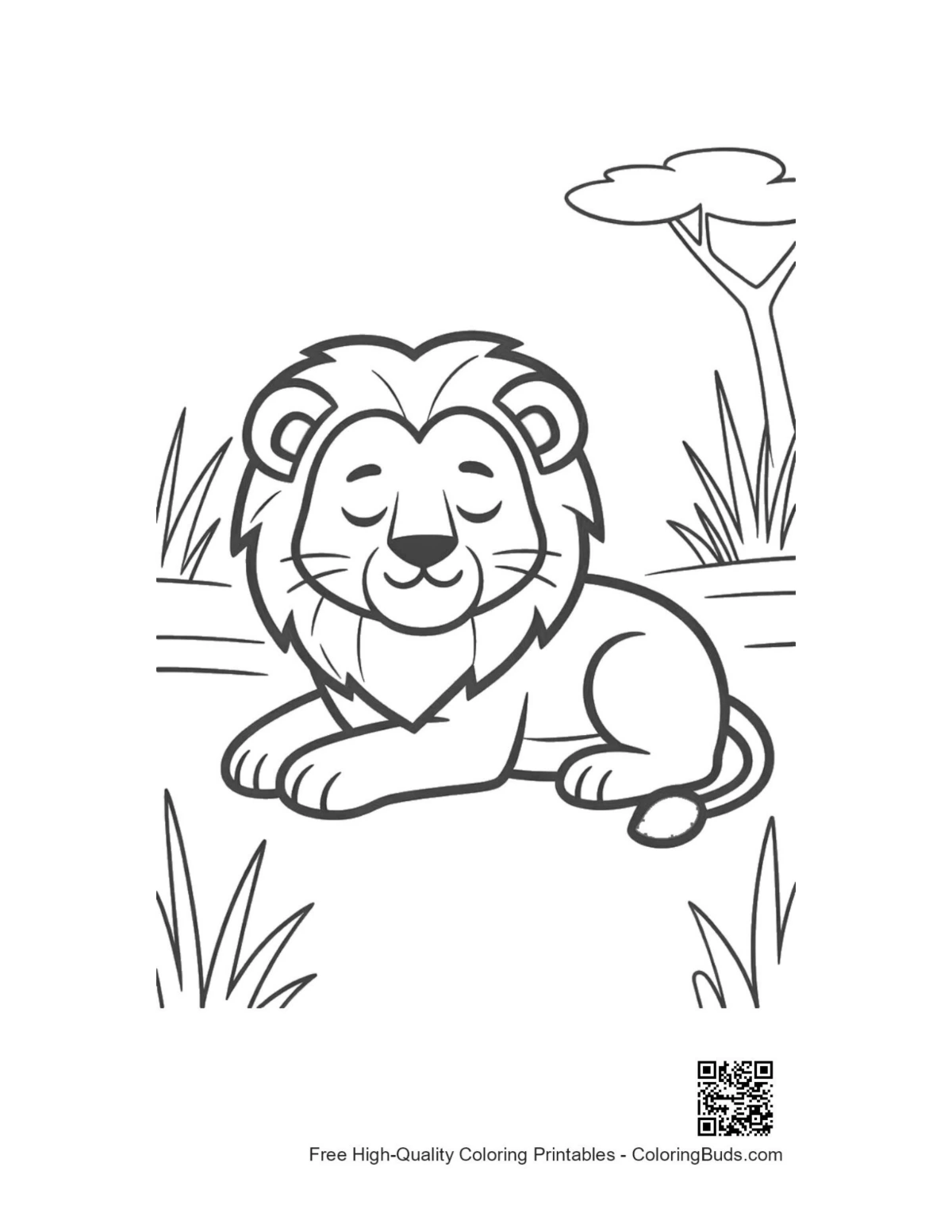 Cute baby lion cub resting in savanna printable