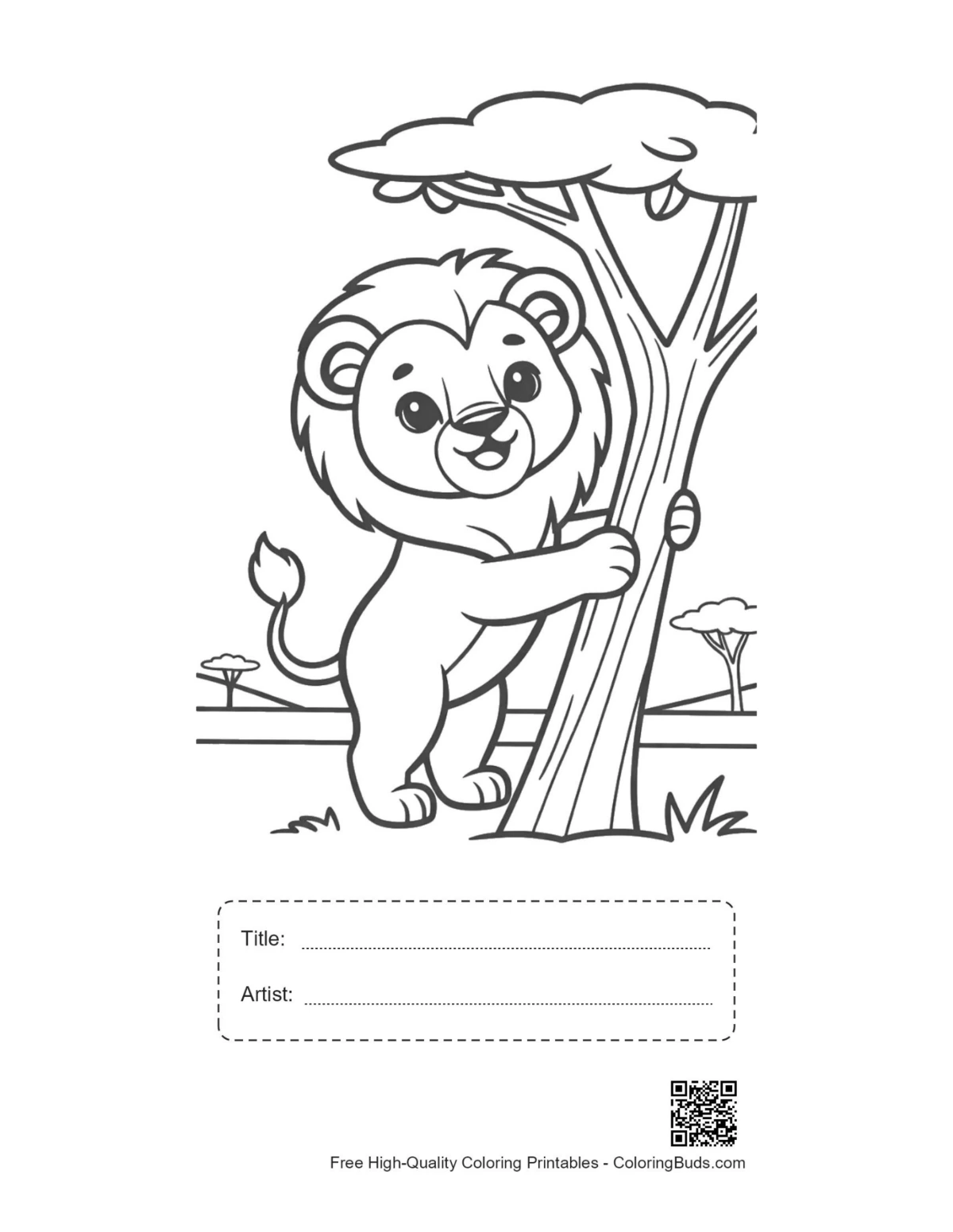 Cute lion cub jungle tree printable with title box