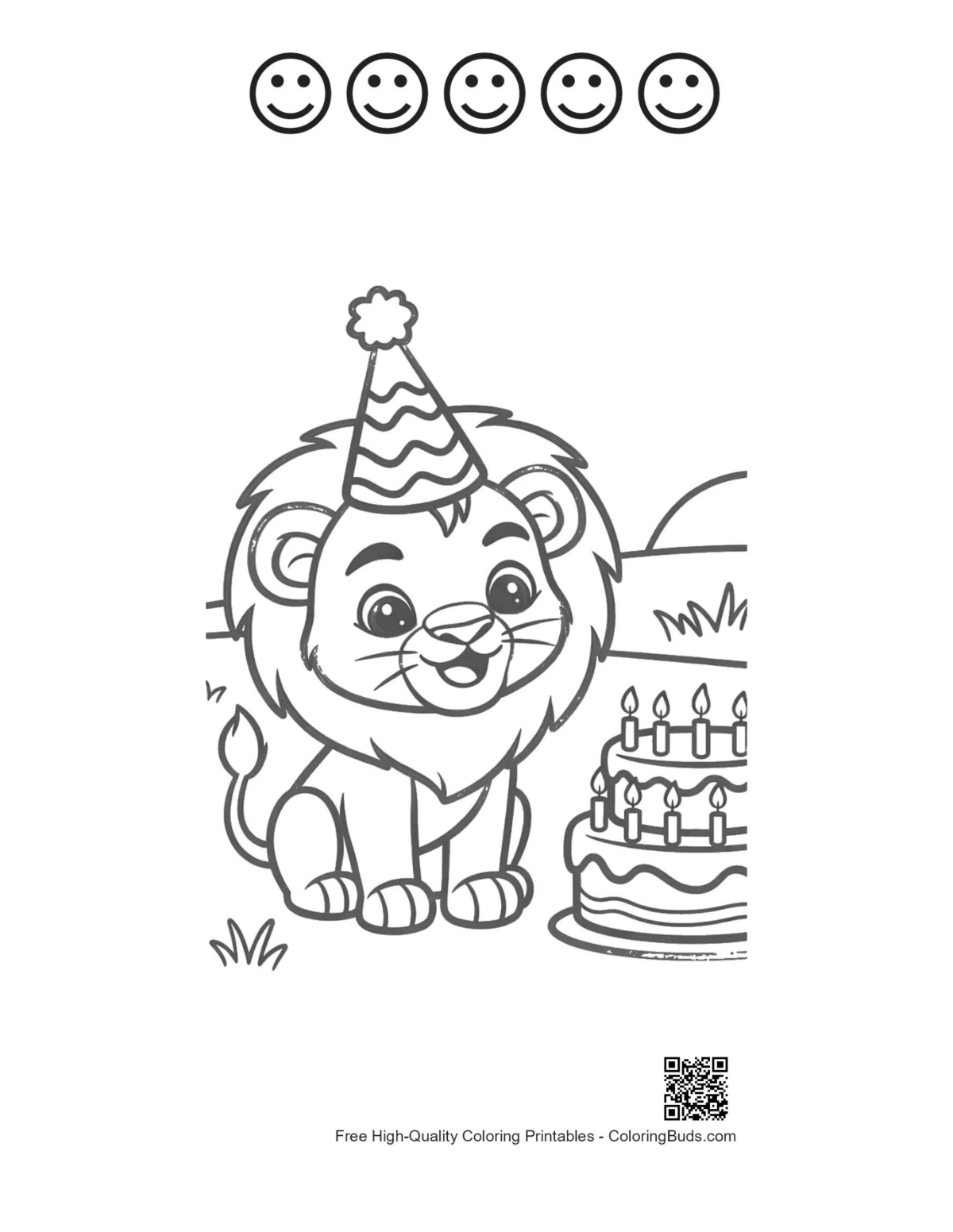 Cute male lion with 5 happy faces outline