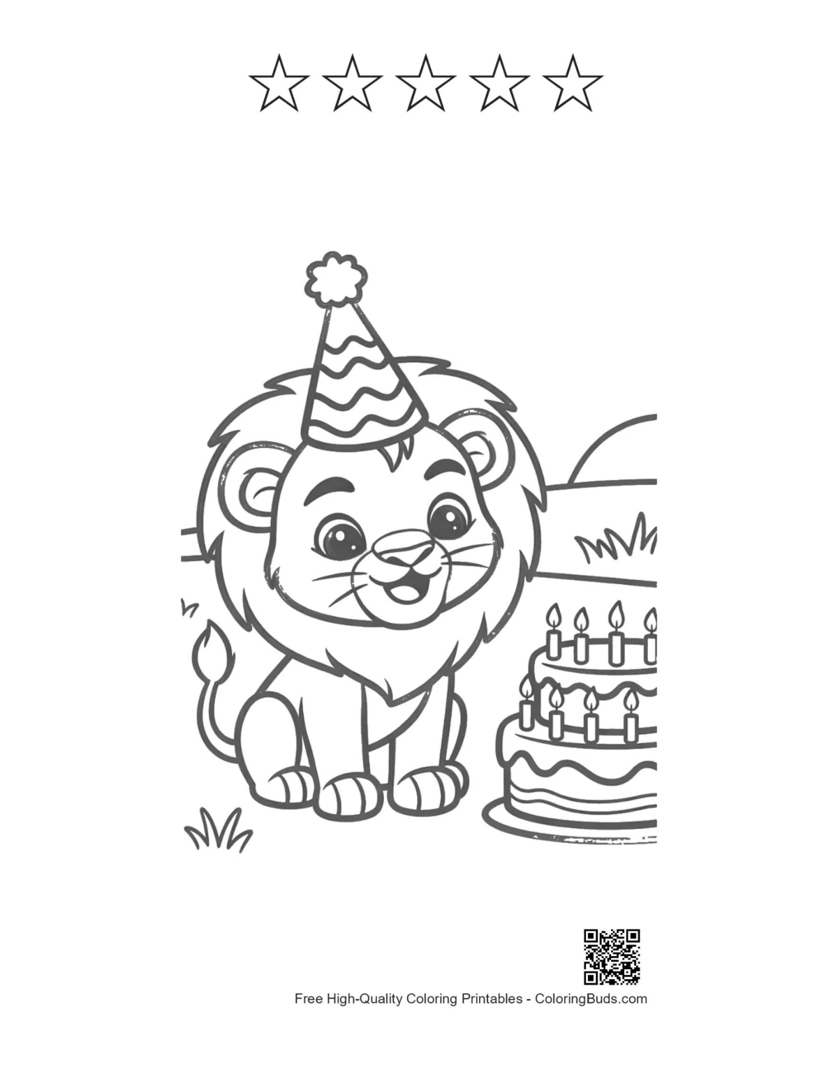 Cute male lion with 5 star outlines printable