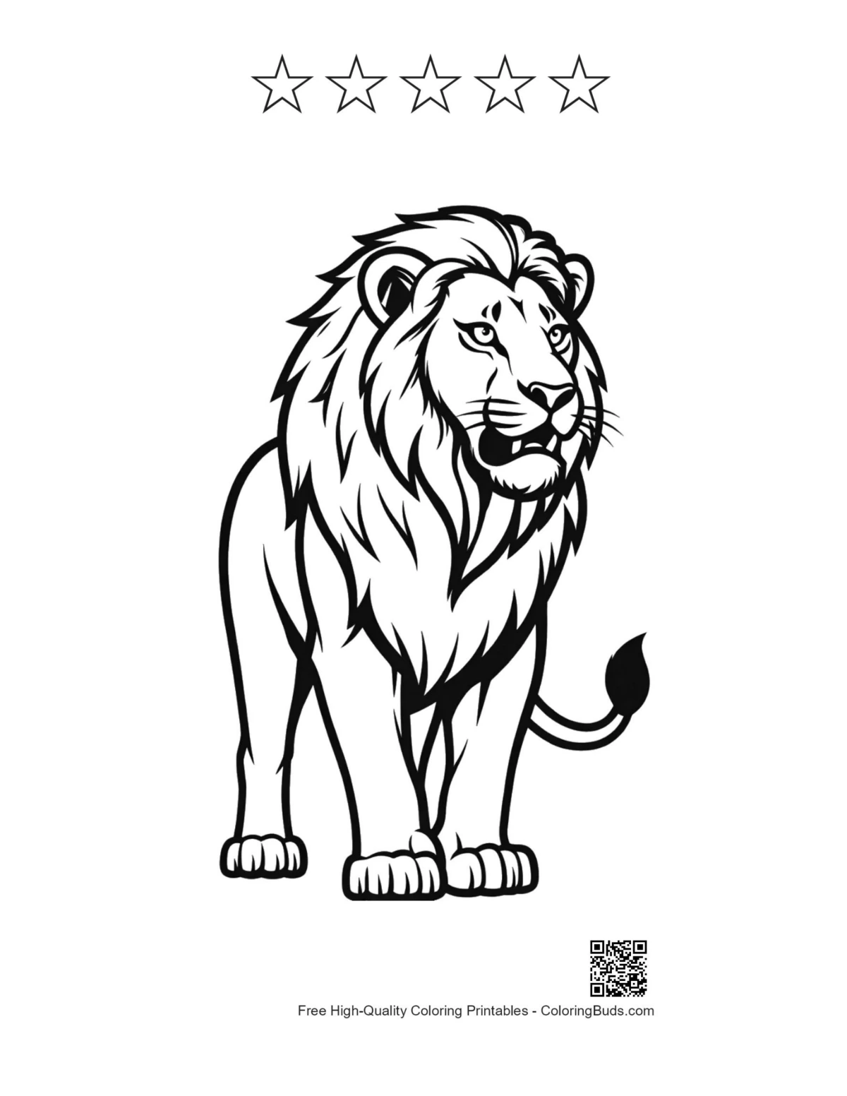 Fierce male lion roaring with 5 star outline