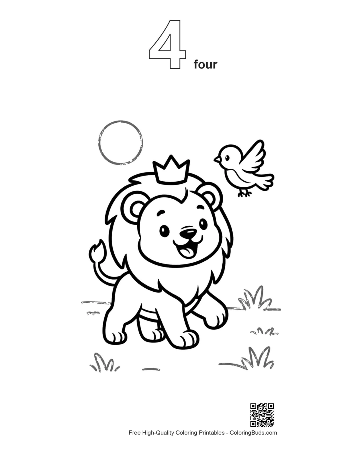 Male lion printable outline with number 4 design