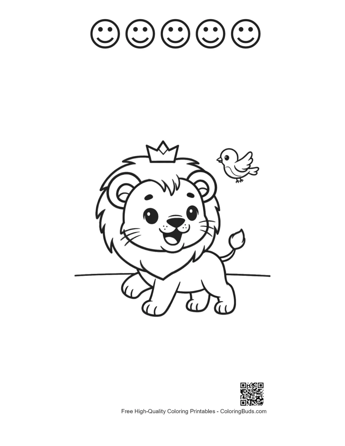 Lion cub fun bird with happy faces outline