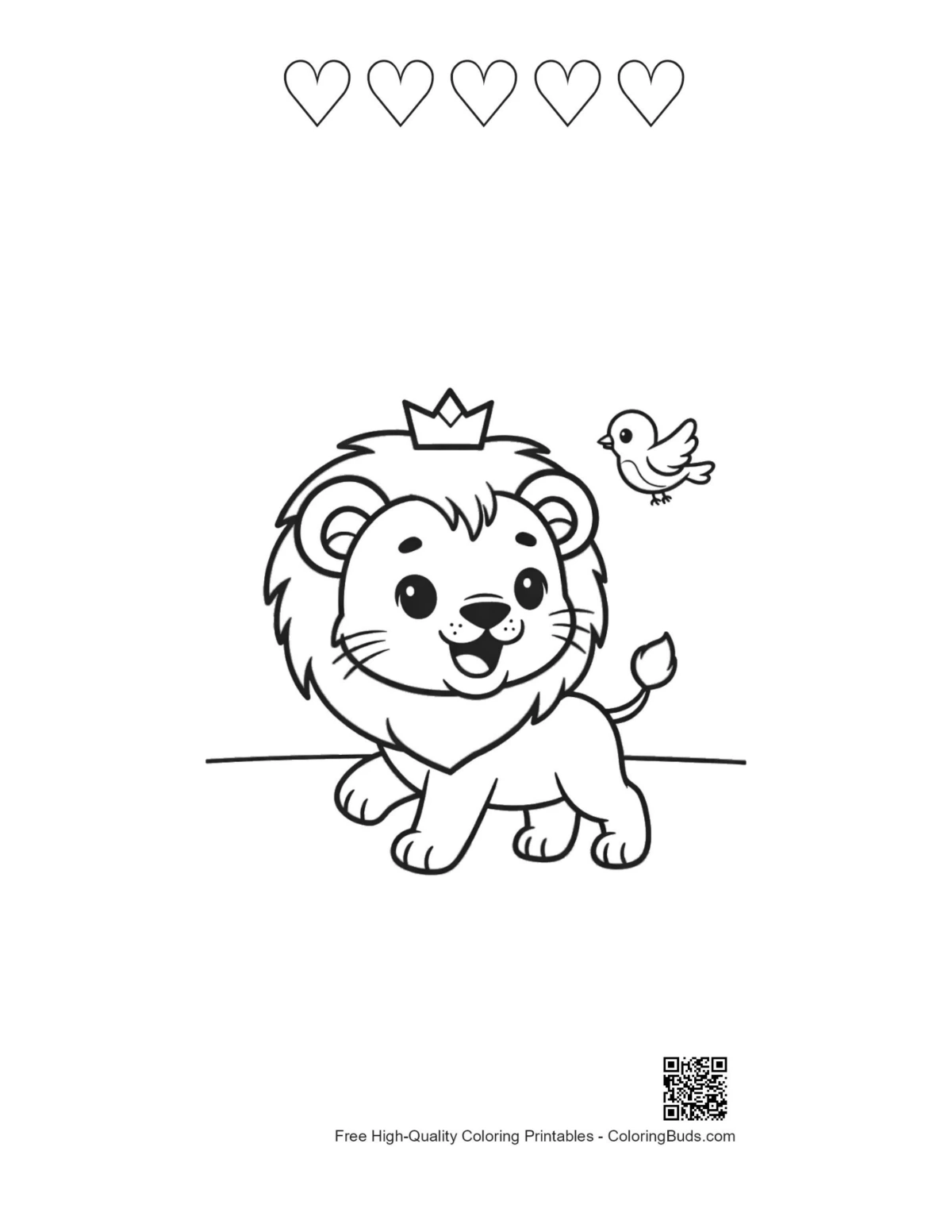 Cute lion cub bird printable heart outlines