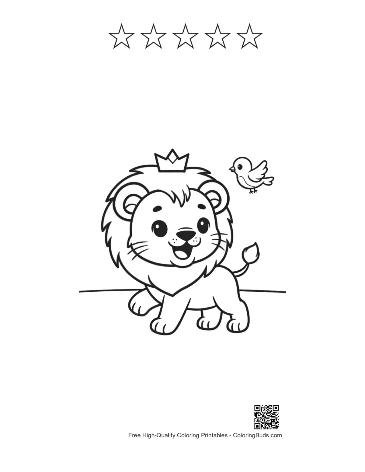 Lion cub bird printable with 5-star outline
