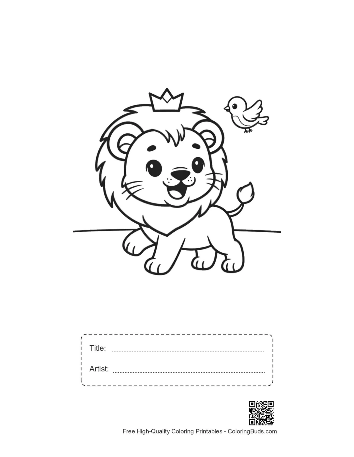 Lion cub and bird printable with title box