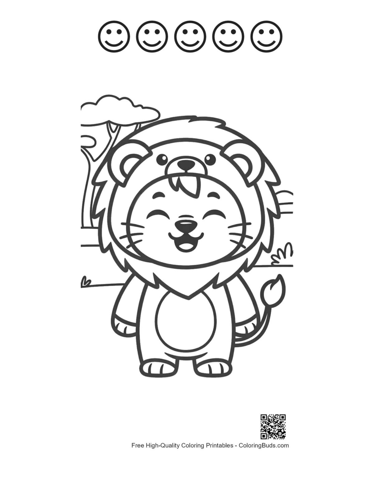 Lion cub sun printable 5 happy faces