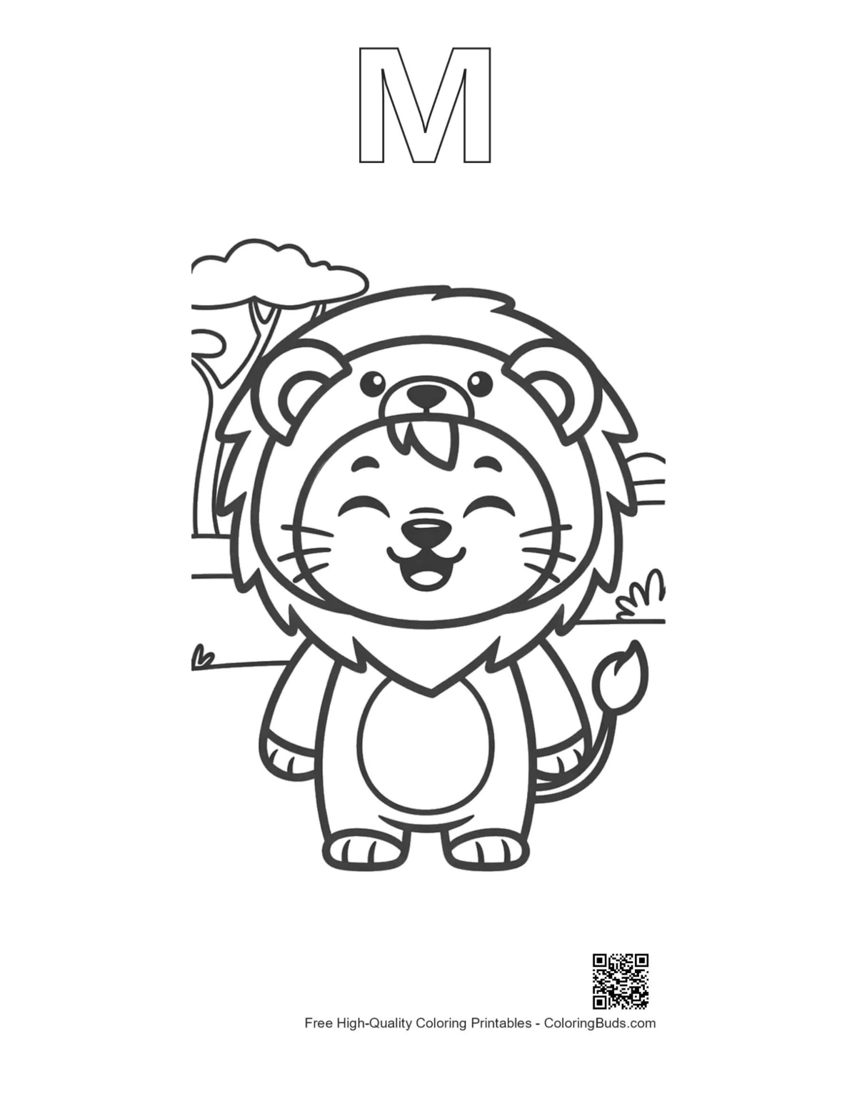 Lion cub sun printable with alphabet M outline