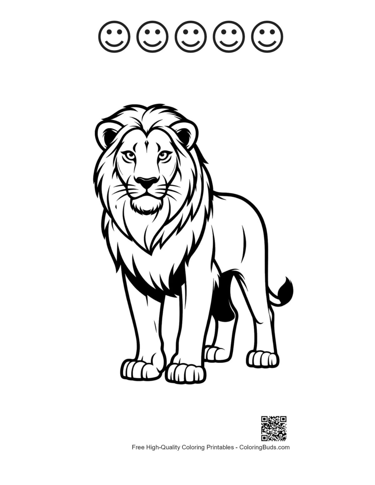 Lion with 5 happy faces outline