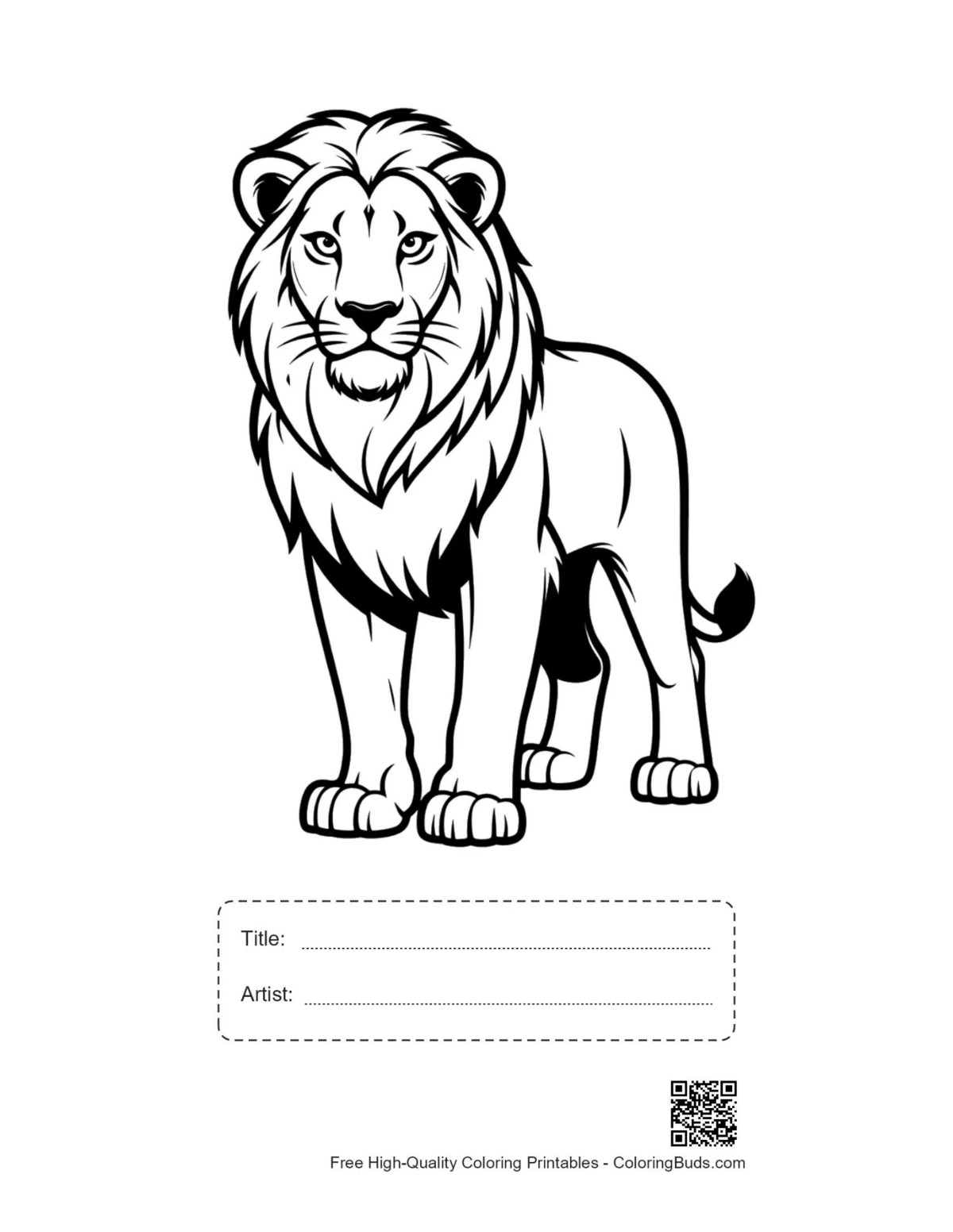 Male lion printable with title box