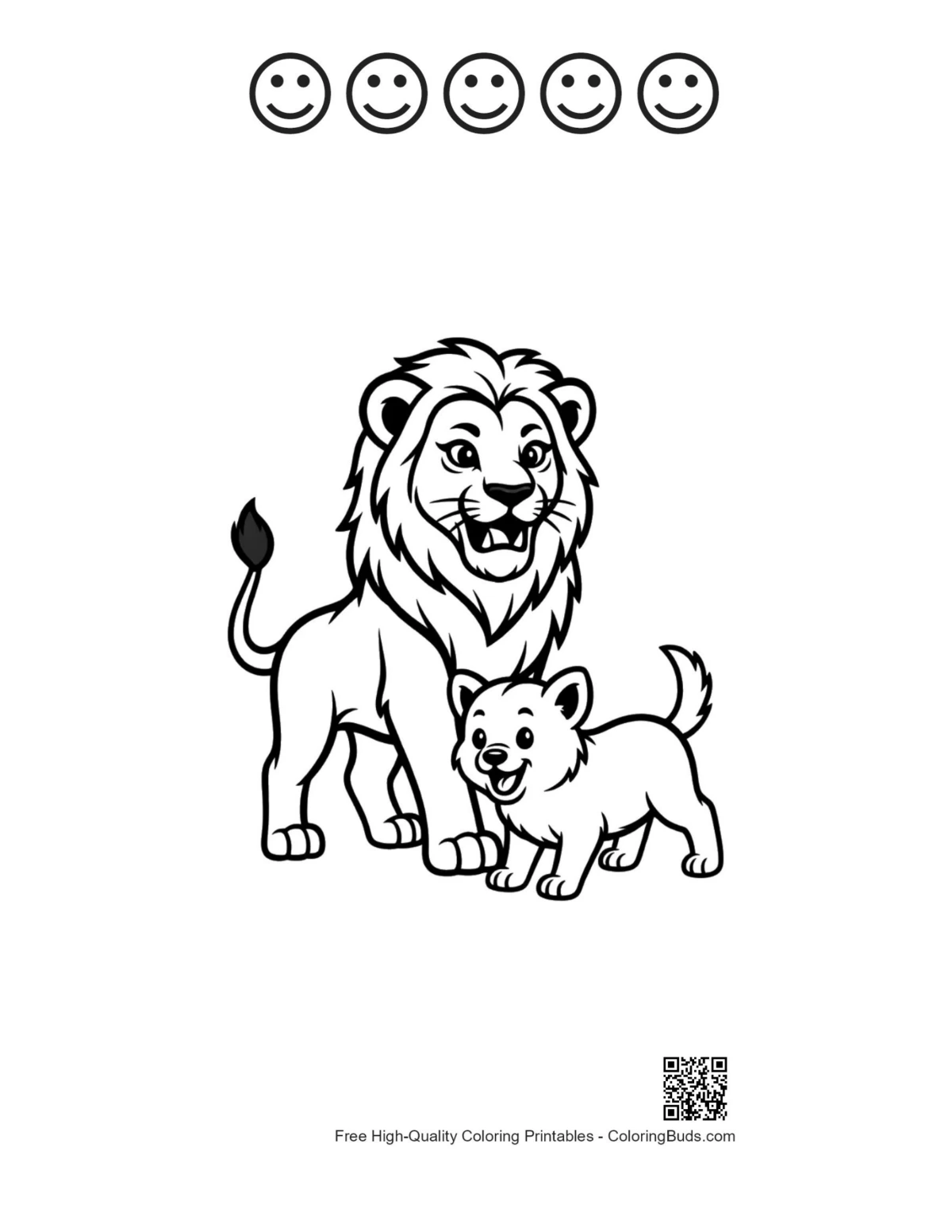 Lion cub printable with happy faces