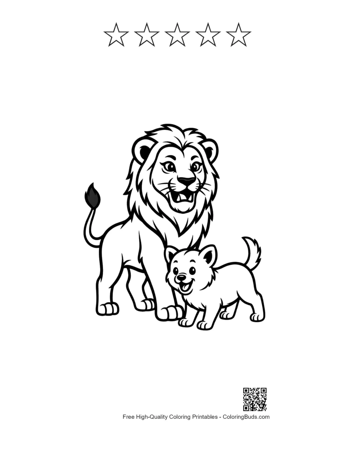Male lion printable with 5 star outline