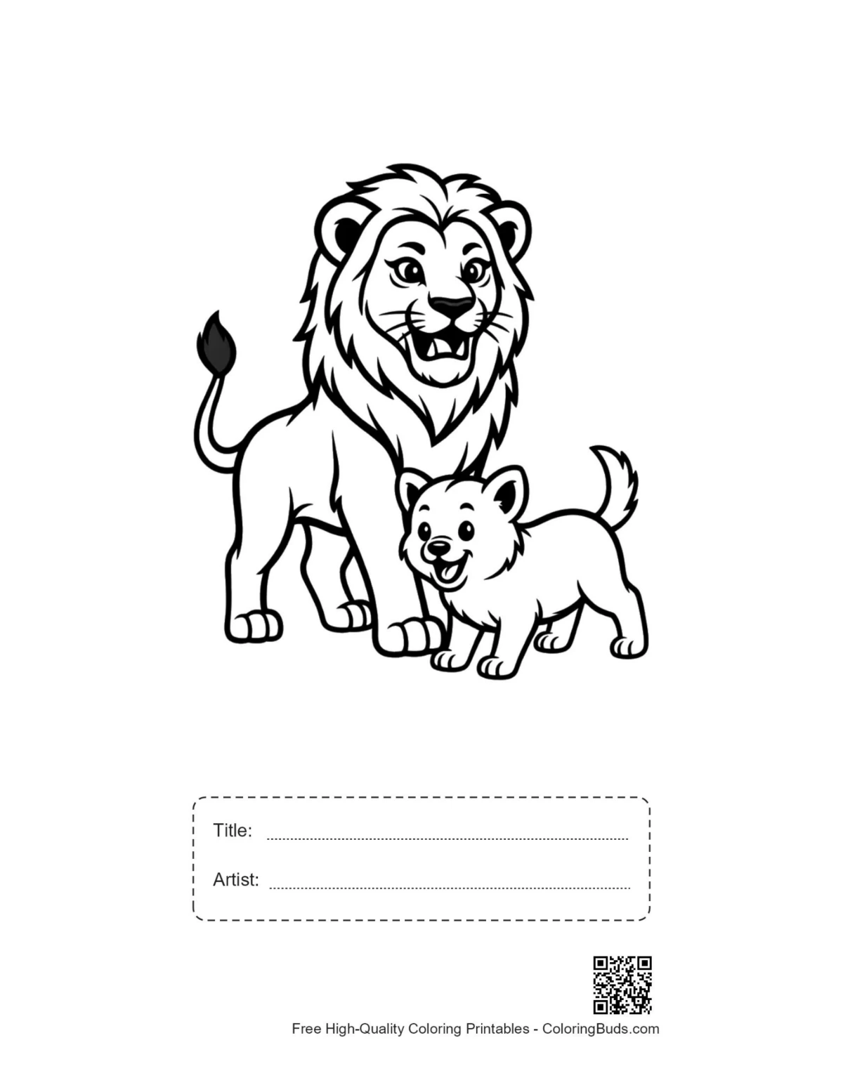 Male lion cub printable with title box
