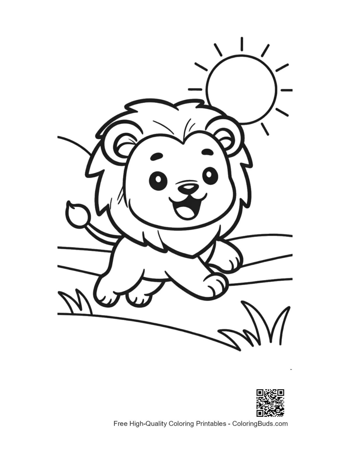 Male lion outline printable coloring page for kids