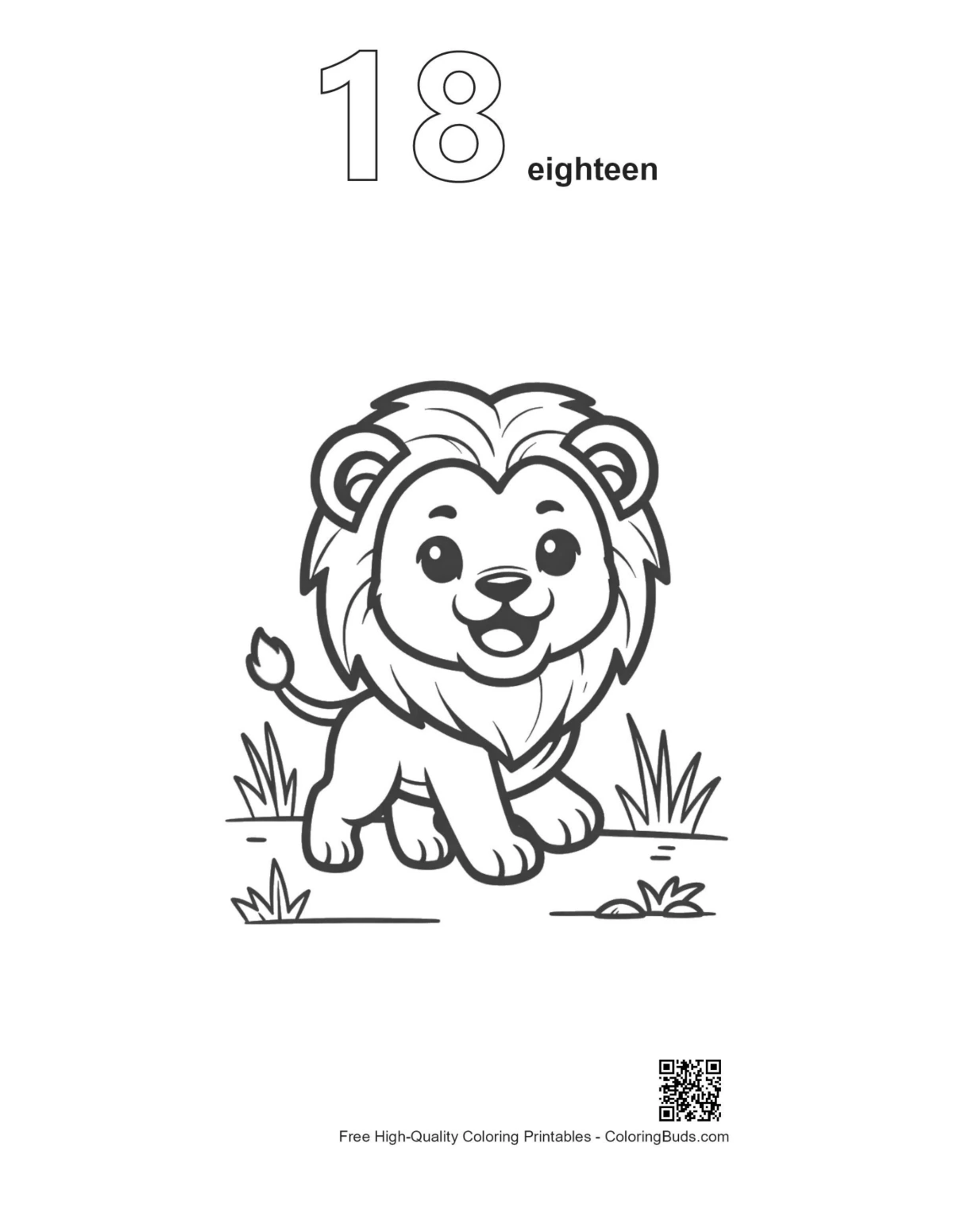 Male lion printable outline with number 18 design