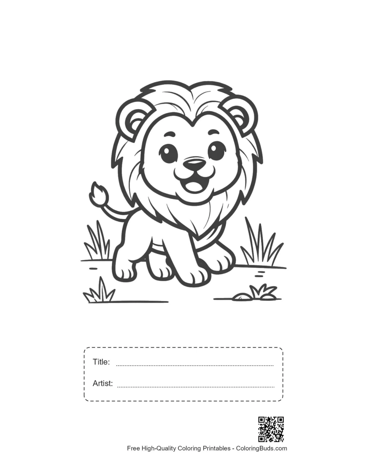 Male lion printable with title and artist box outline