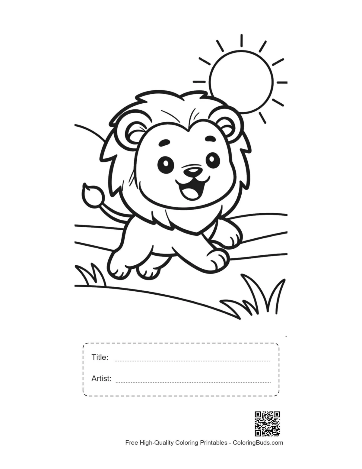 Male lion printable sheet with title artist box