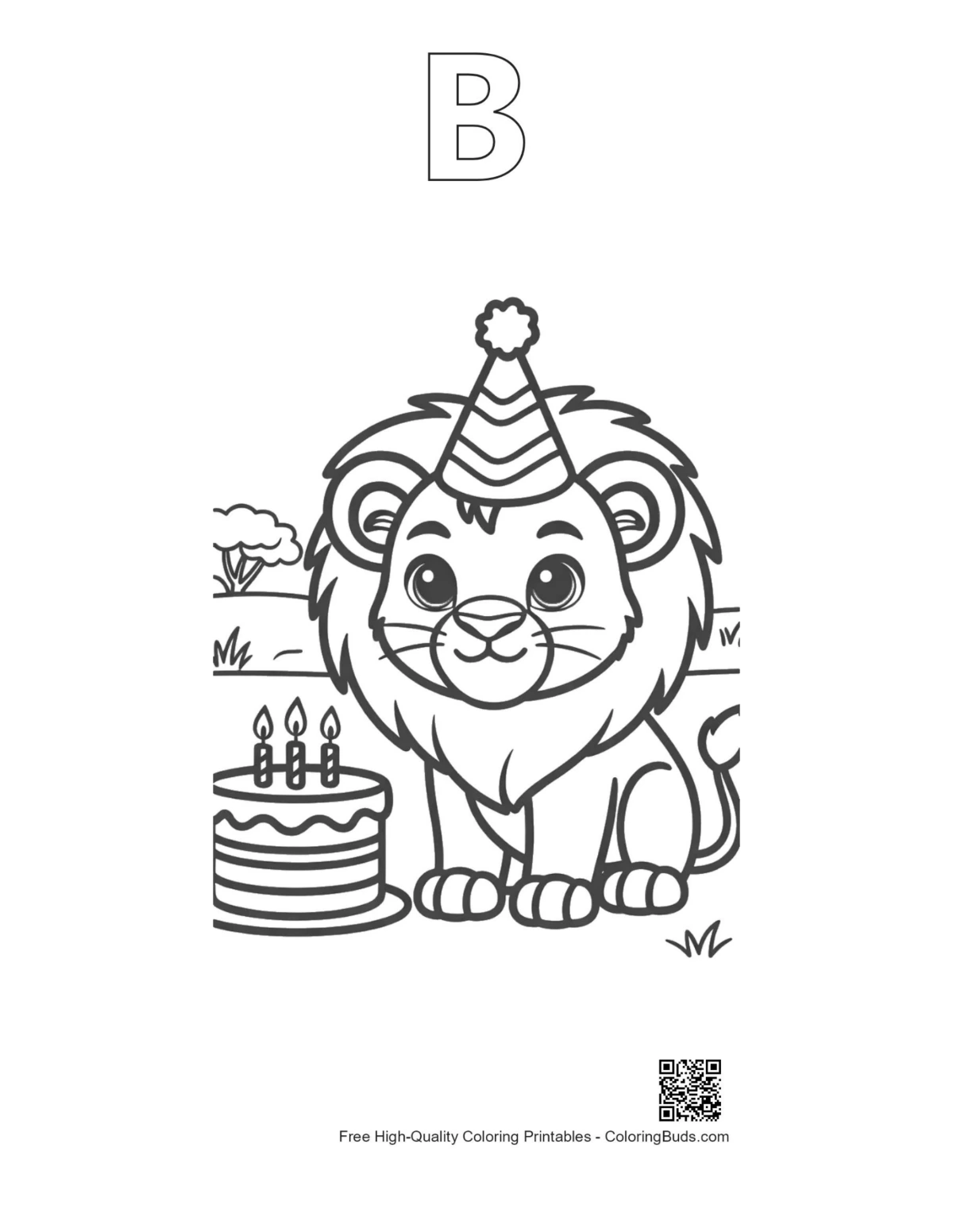 Male lion outline with alphabet B for coloring