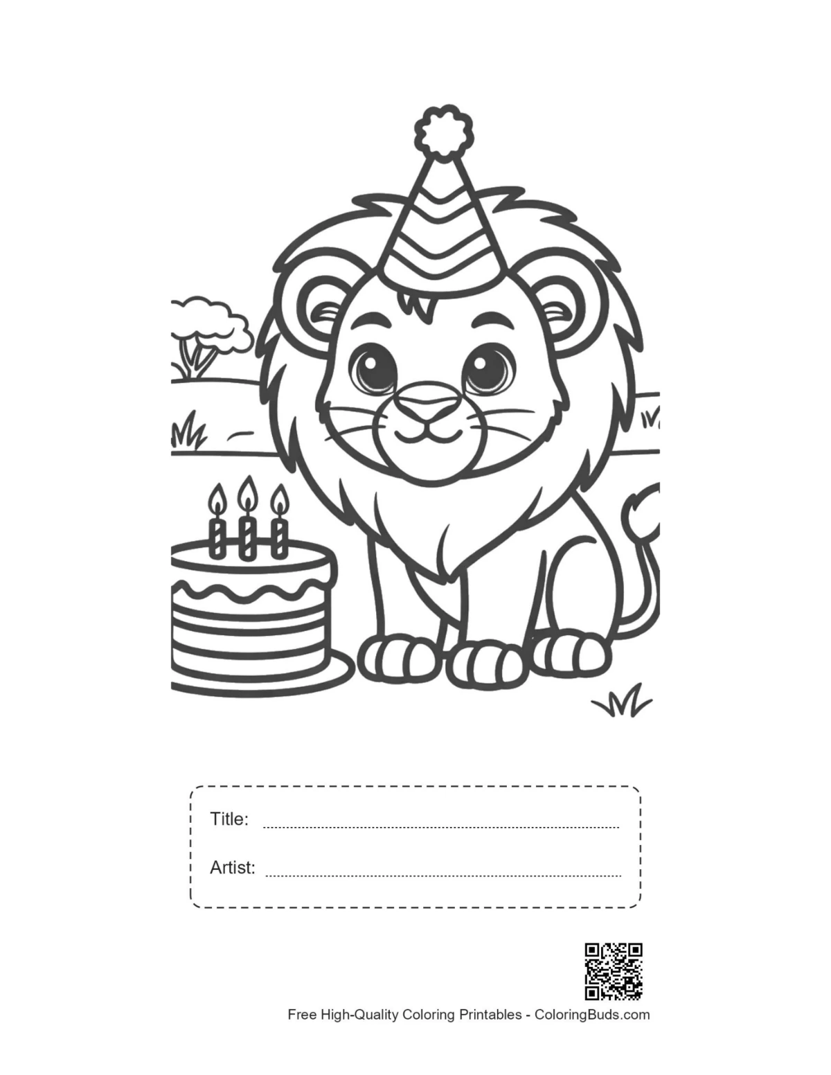 Male lion printable with title and artist space