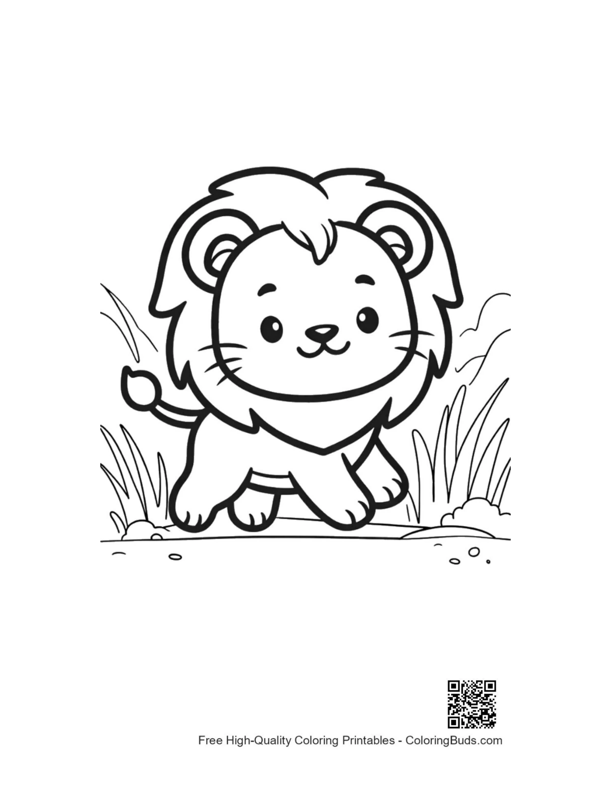 Playful little lion cub savanna walk coloring page printable