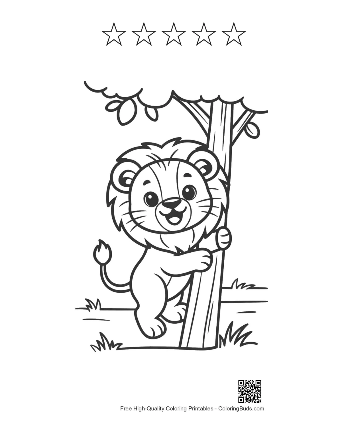Small lion cub tree savanna printable with 5 star outlines
