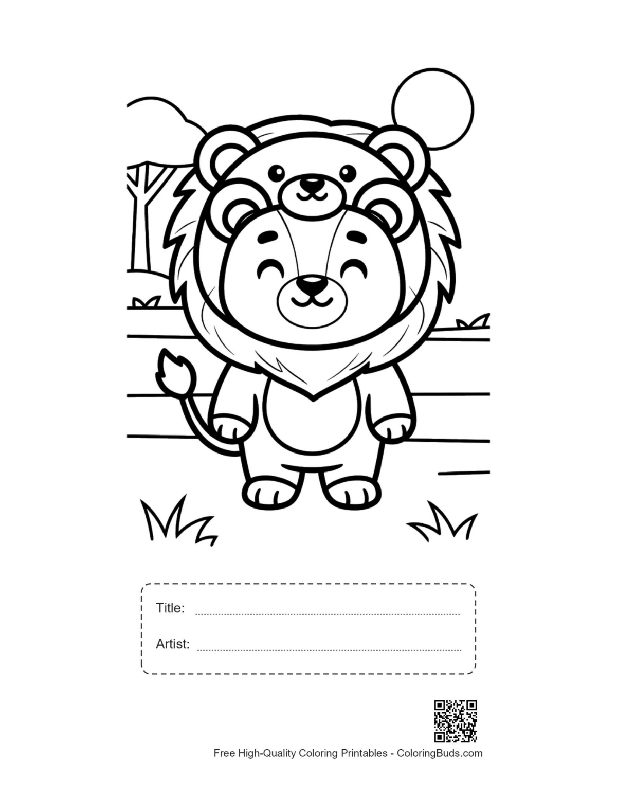 Male Lion printable with title and artist box outline