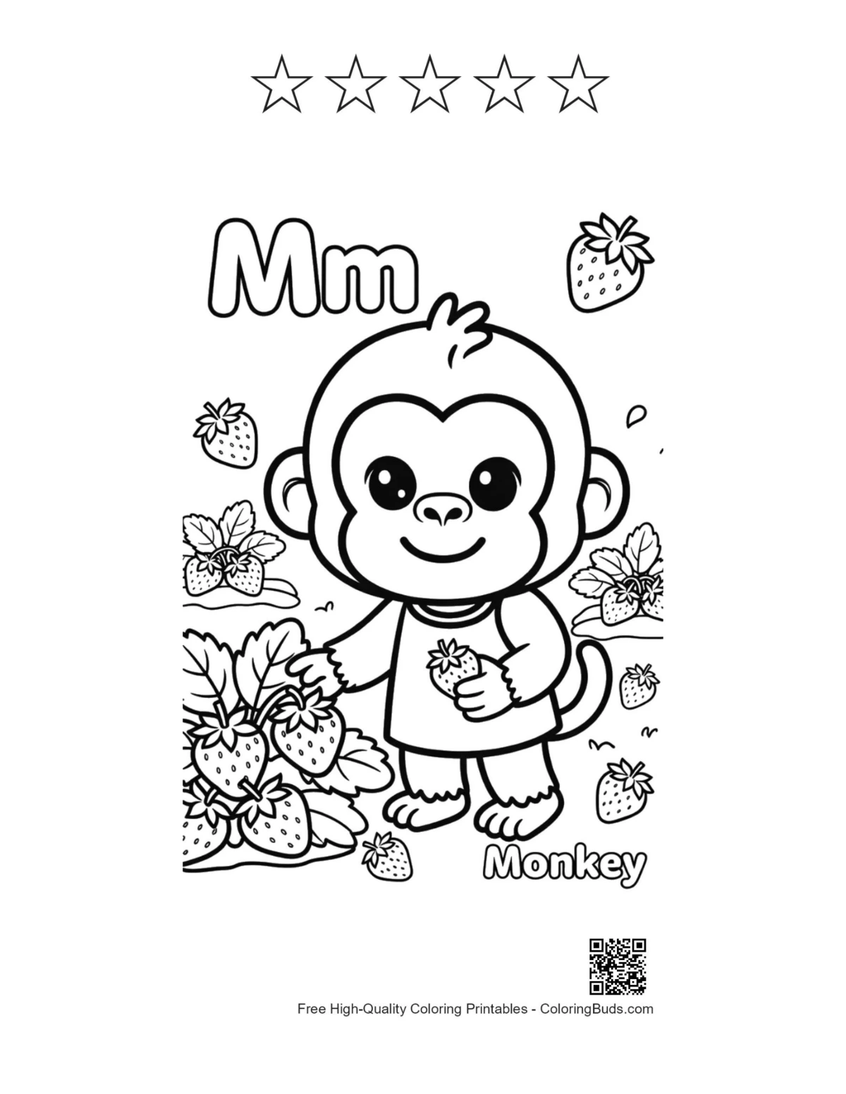 Chimp strawberry printable with 5 star outlines