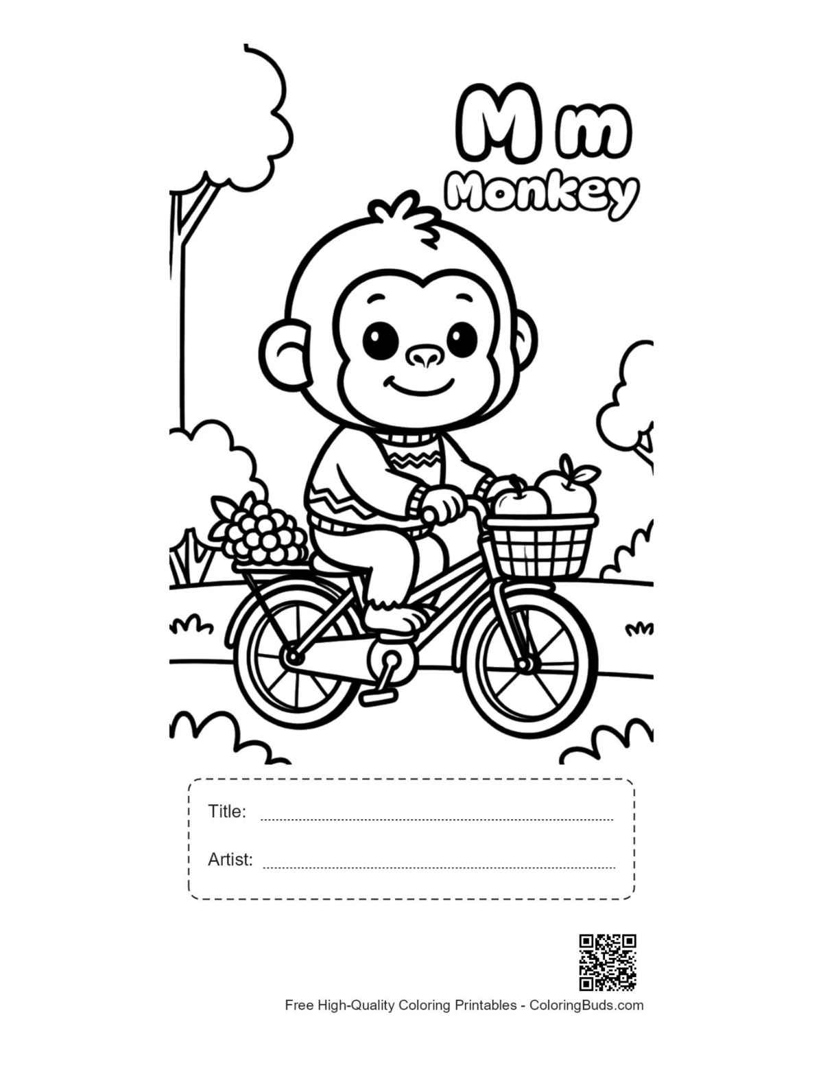 Baby chimp bike printable with title artist box