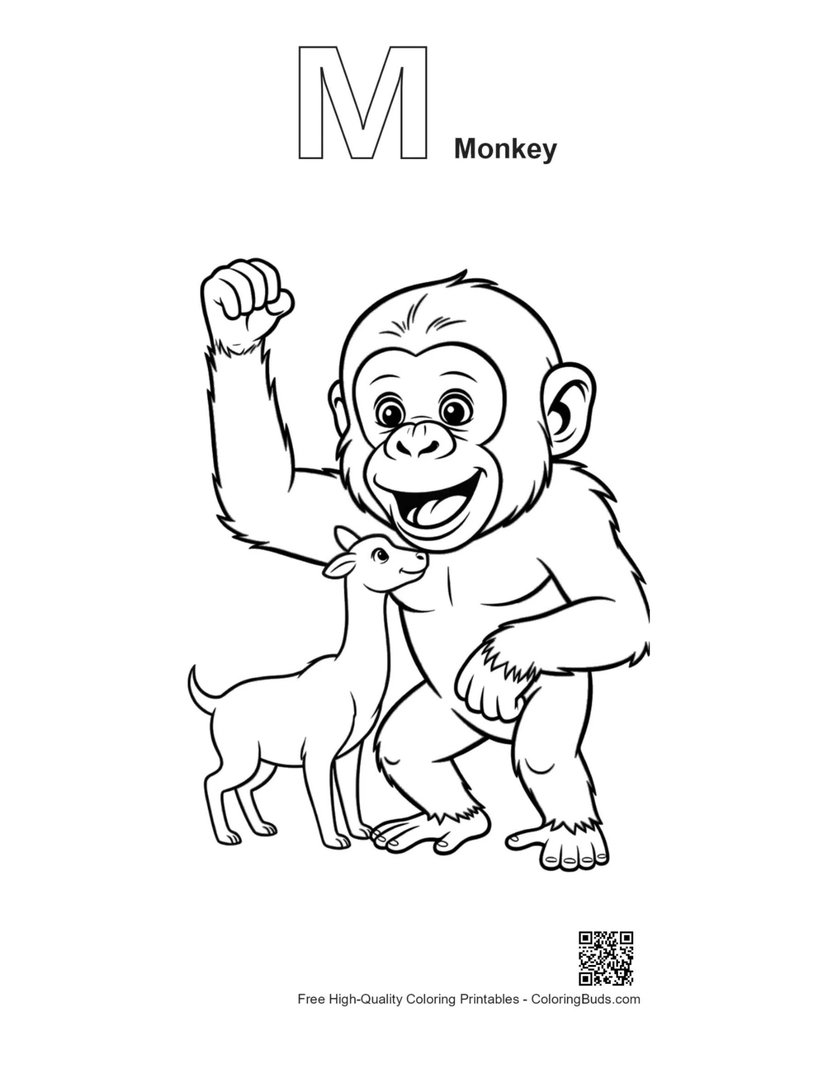 Chimpanzee outline with M monkey alphabet