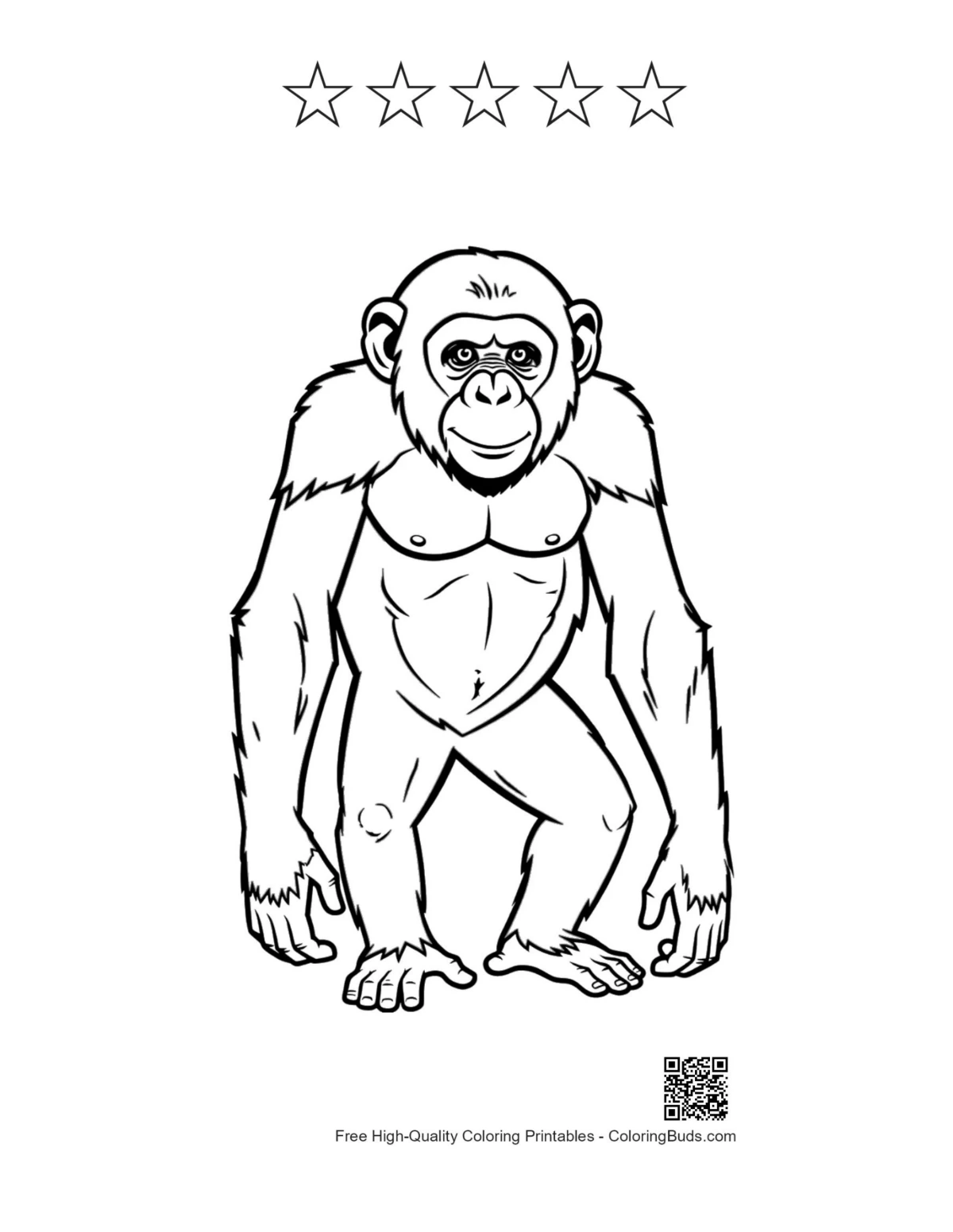 Chimpanzee printable with 5 star outlines
