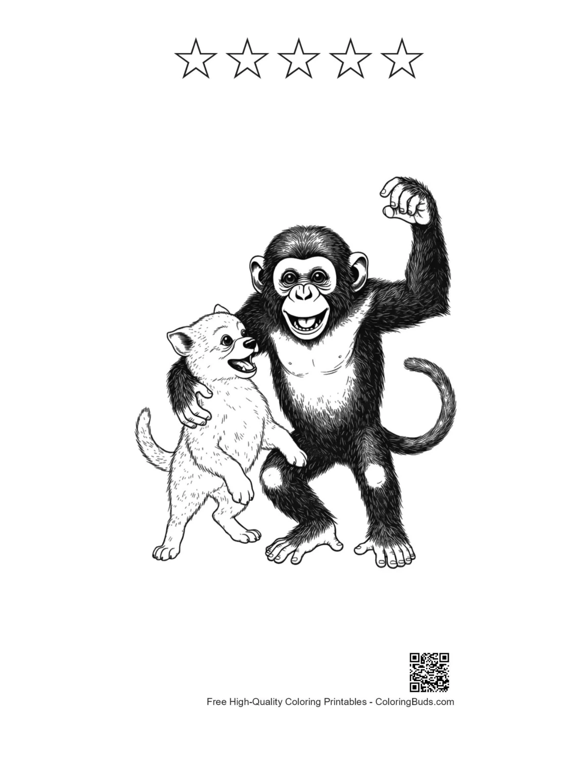 Chimpanzee puppy dance with 5 star outlines