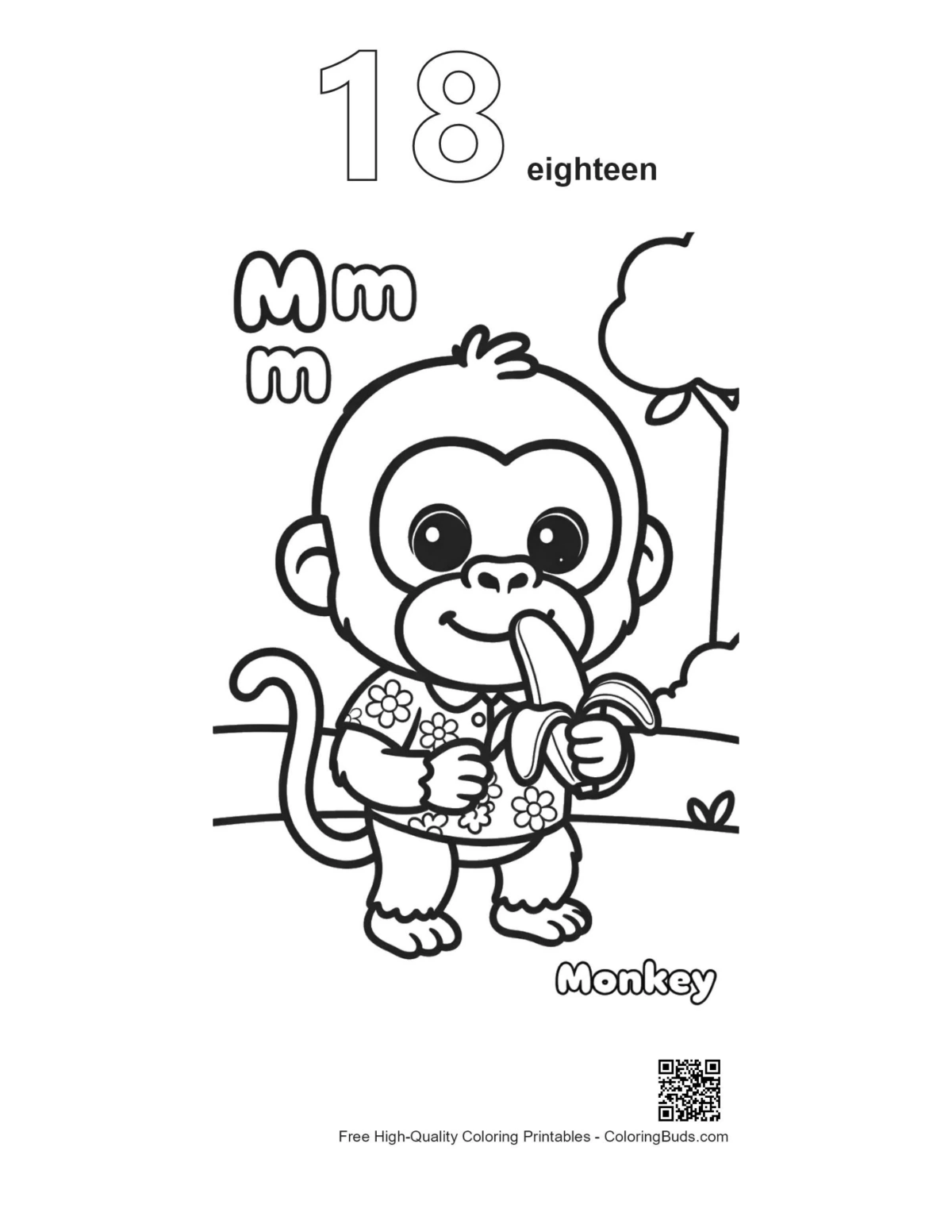 Chimpanzee coloring outline numbered 18