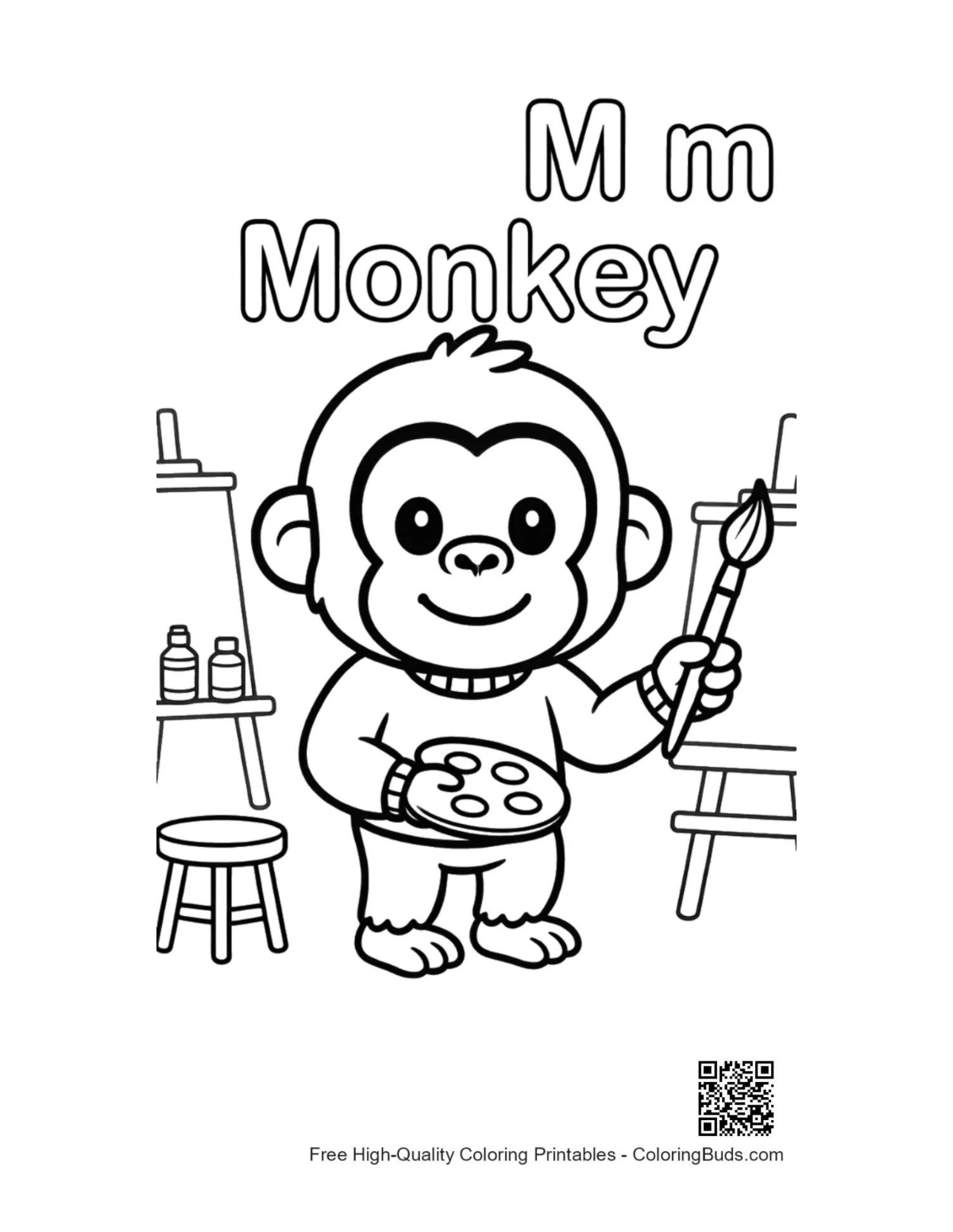 Free printable chimpanzee coloring page for kids