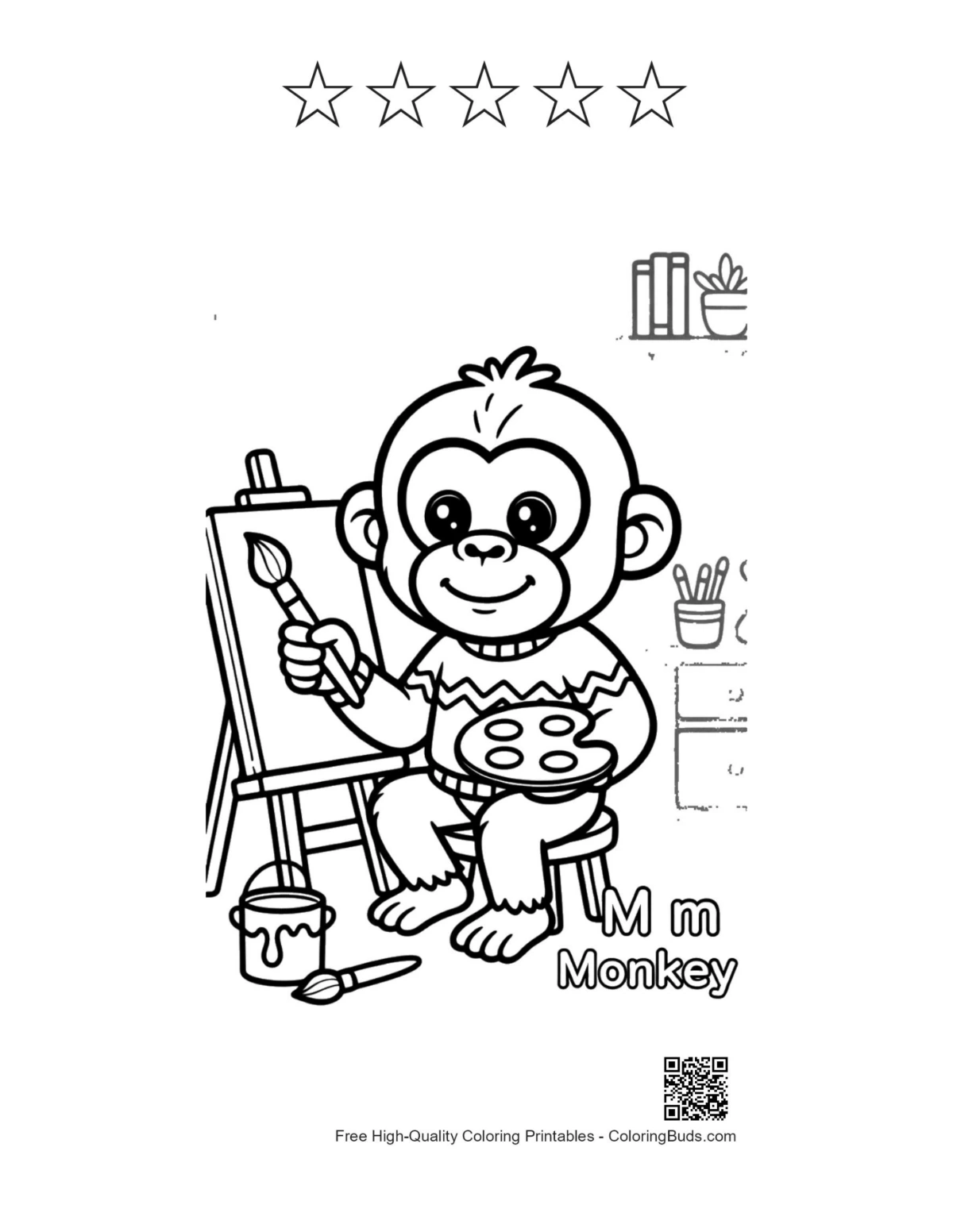 Chimpanzee printable with 5 star outlines