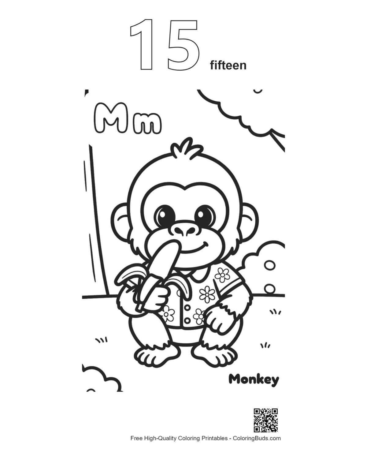 Chimpanzee peeling banana outline #15 printable