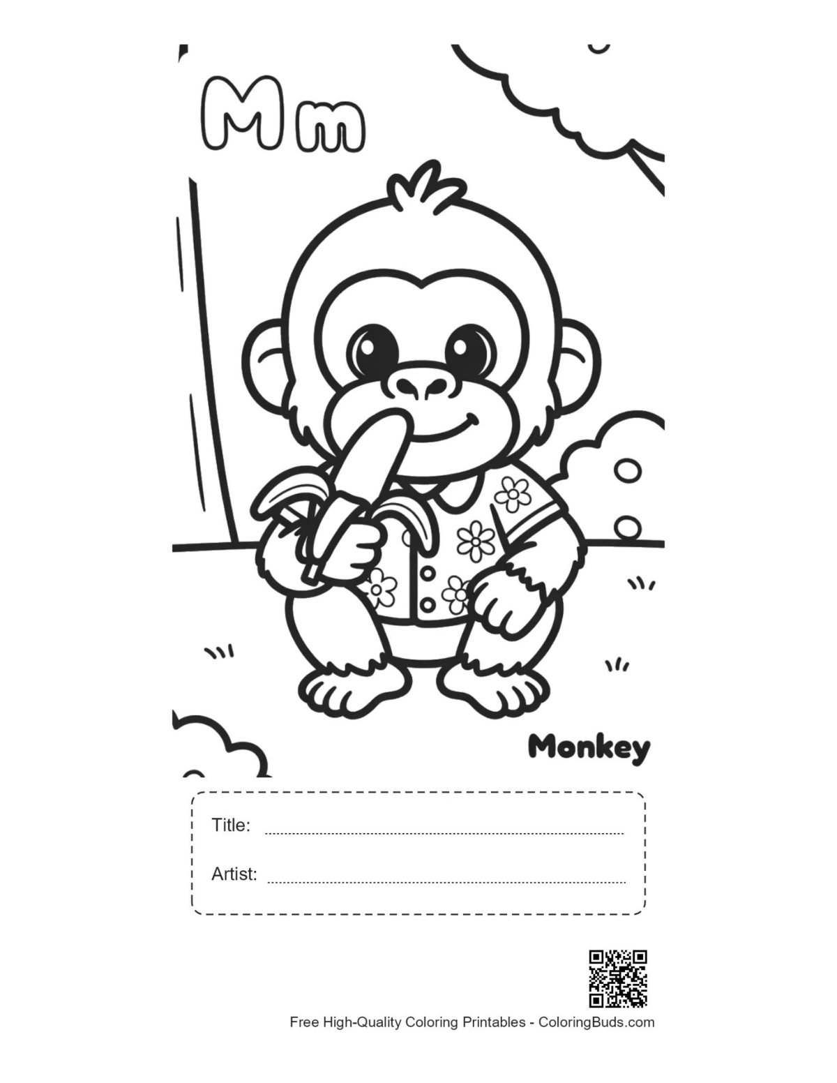 Chimpanzee banana printable with title artist box