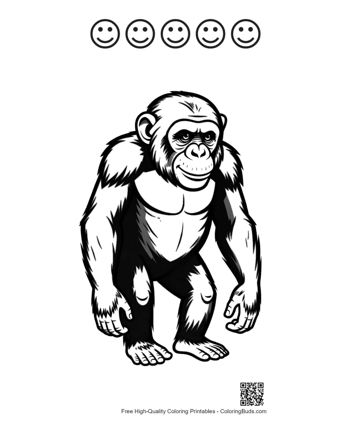 Muscular chimpanzee 5 happy faces outline