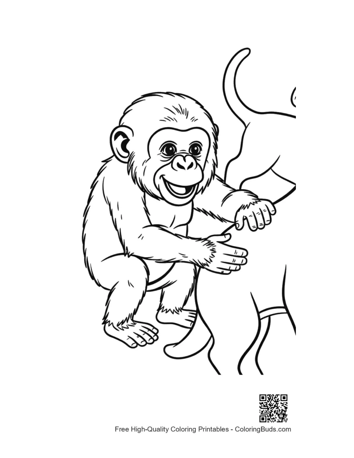 Cute baby chimpanzee hugging cat illustration