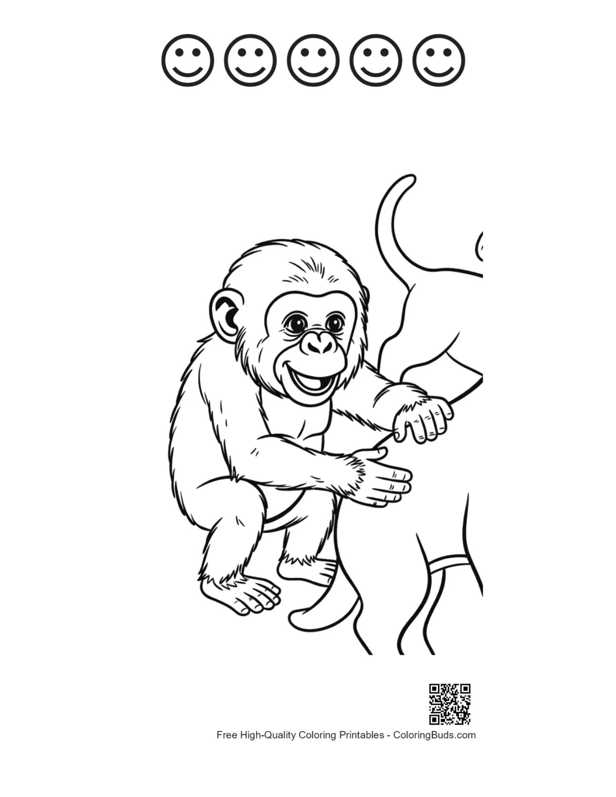 Baby chimpanzee cat printable with 5 happy faces