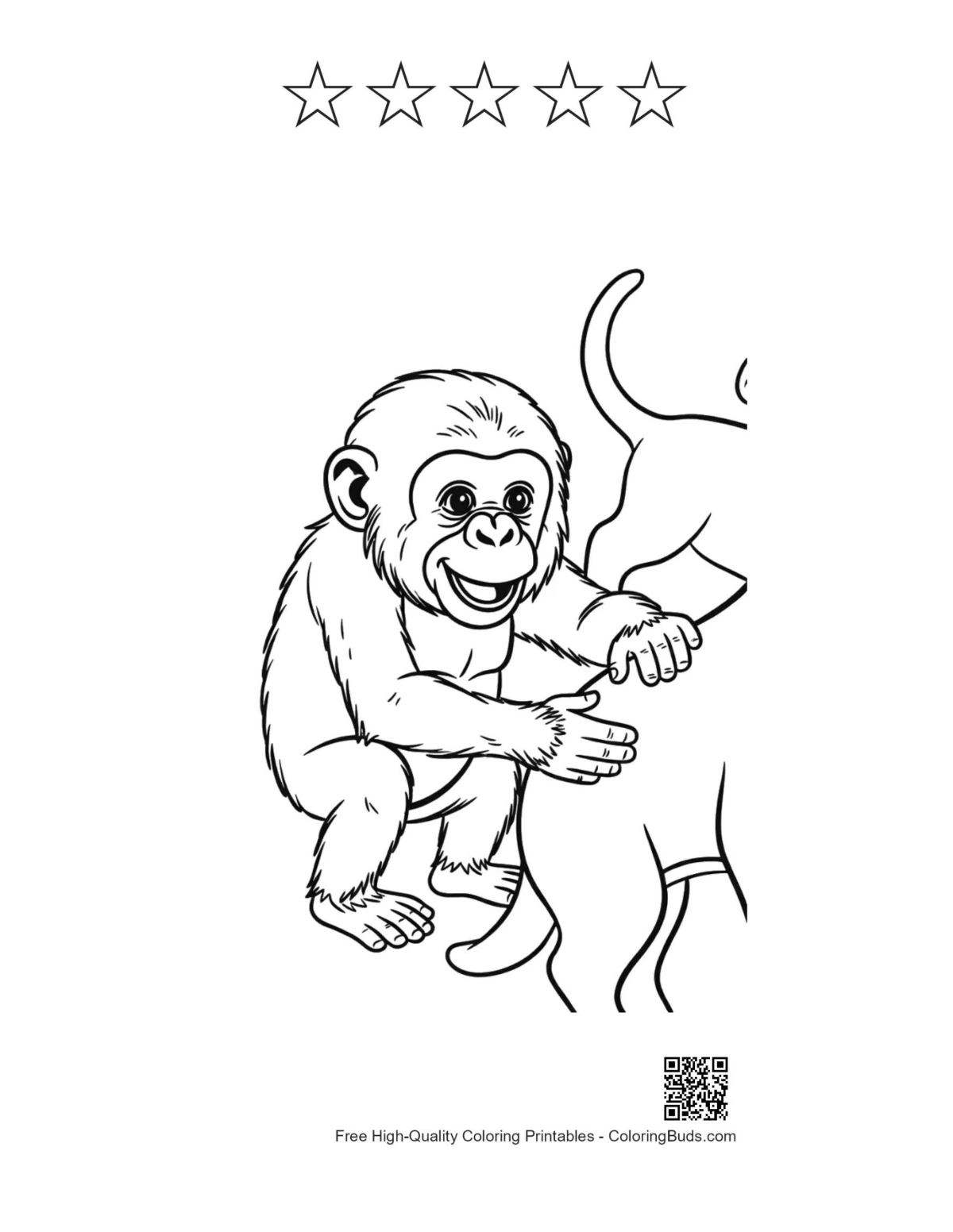 Chimpanzee hugging cat with 5-star outline printable