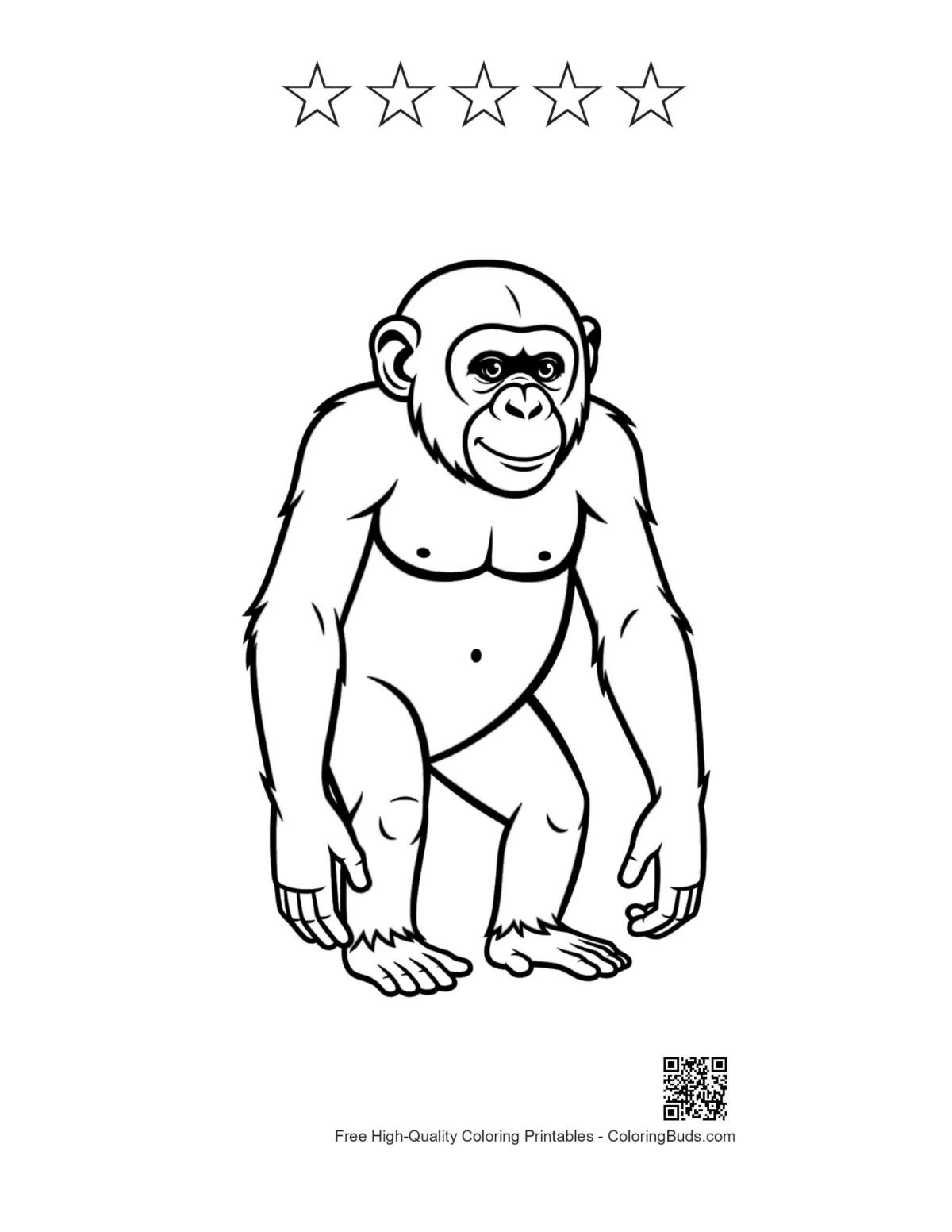 Chimpanzee with 5 star outline printable