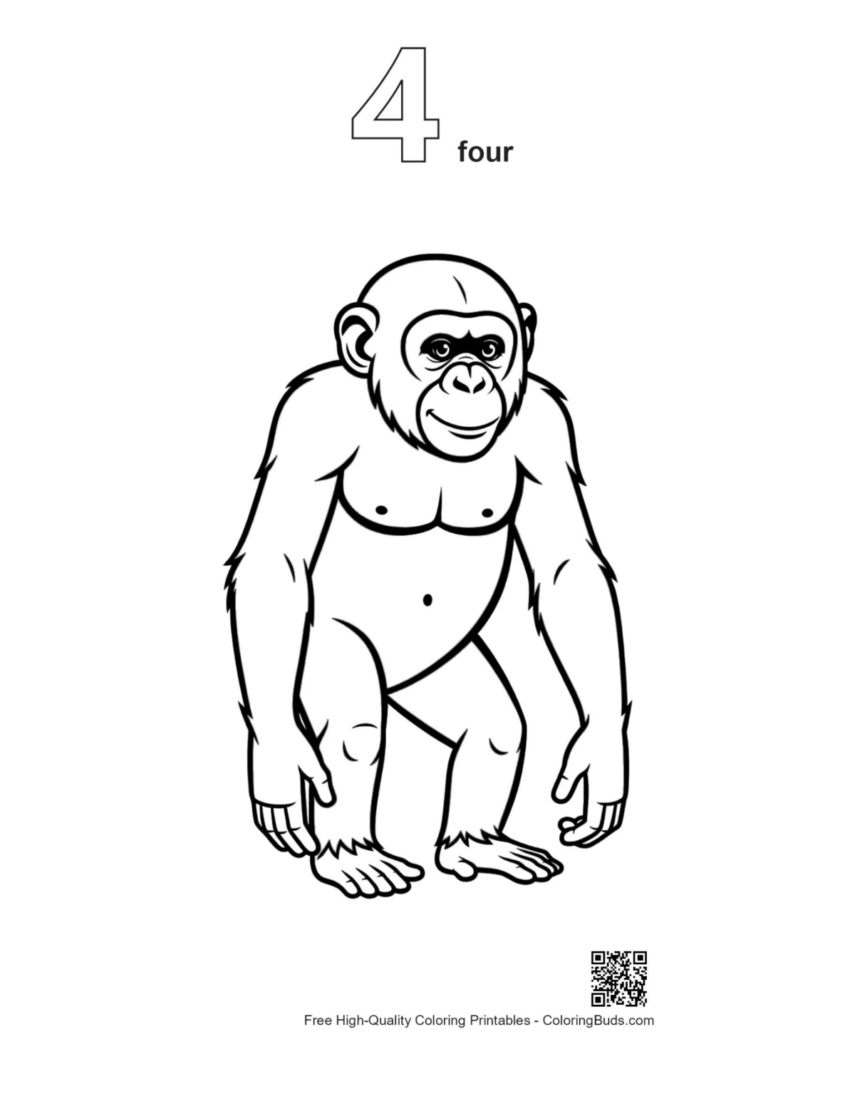 Chimpanzee outline with number 4