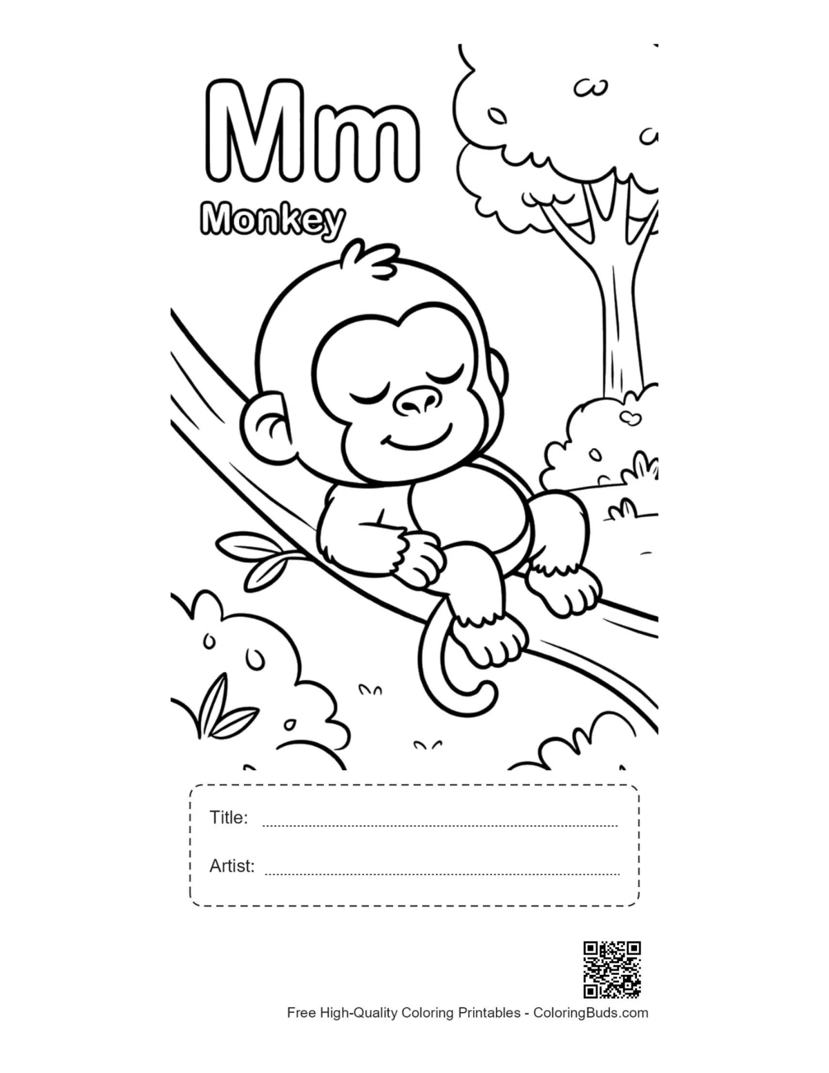 Tired chimp on vine printable with title artist box