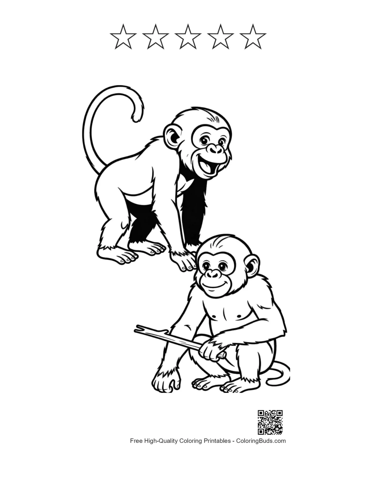 Chimpanzees printable with star outlines