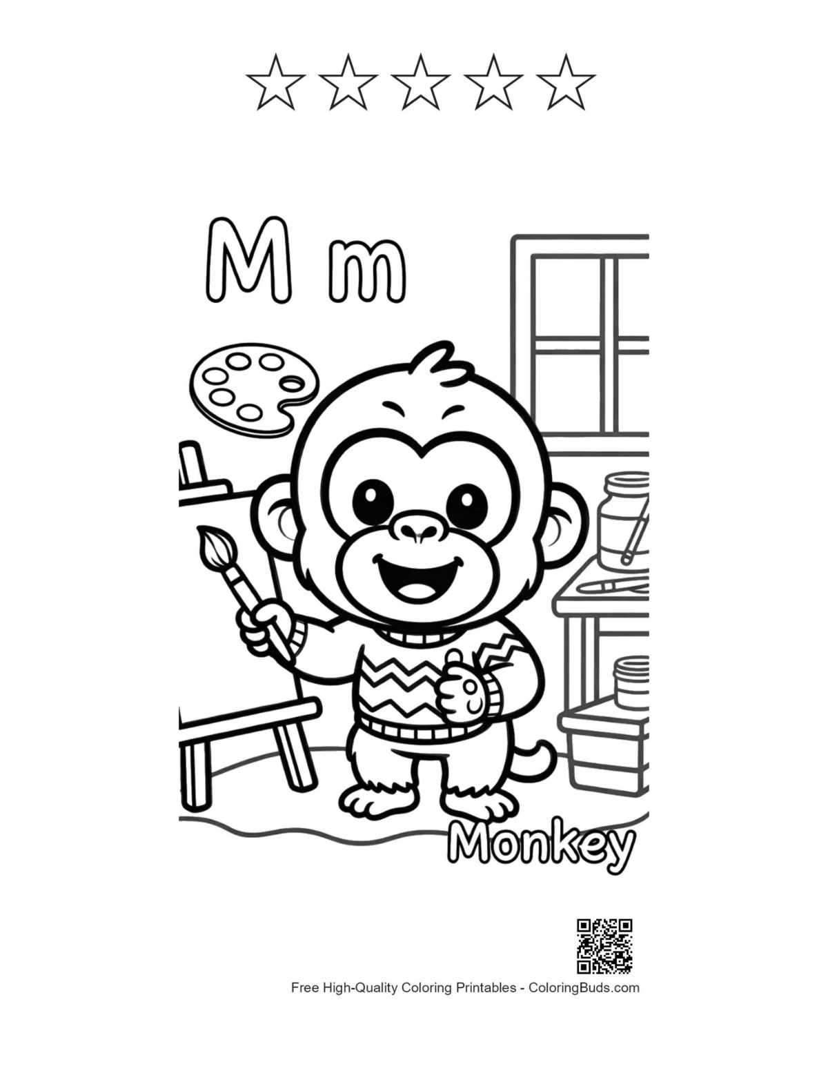 Chimp artist printable with 5 star outlines