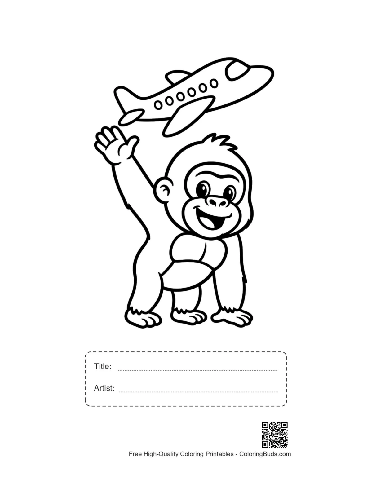 Baby gorilla airplane printable with title box