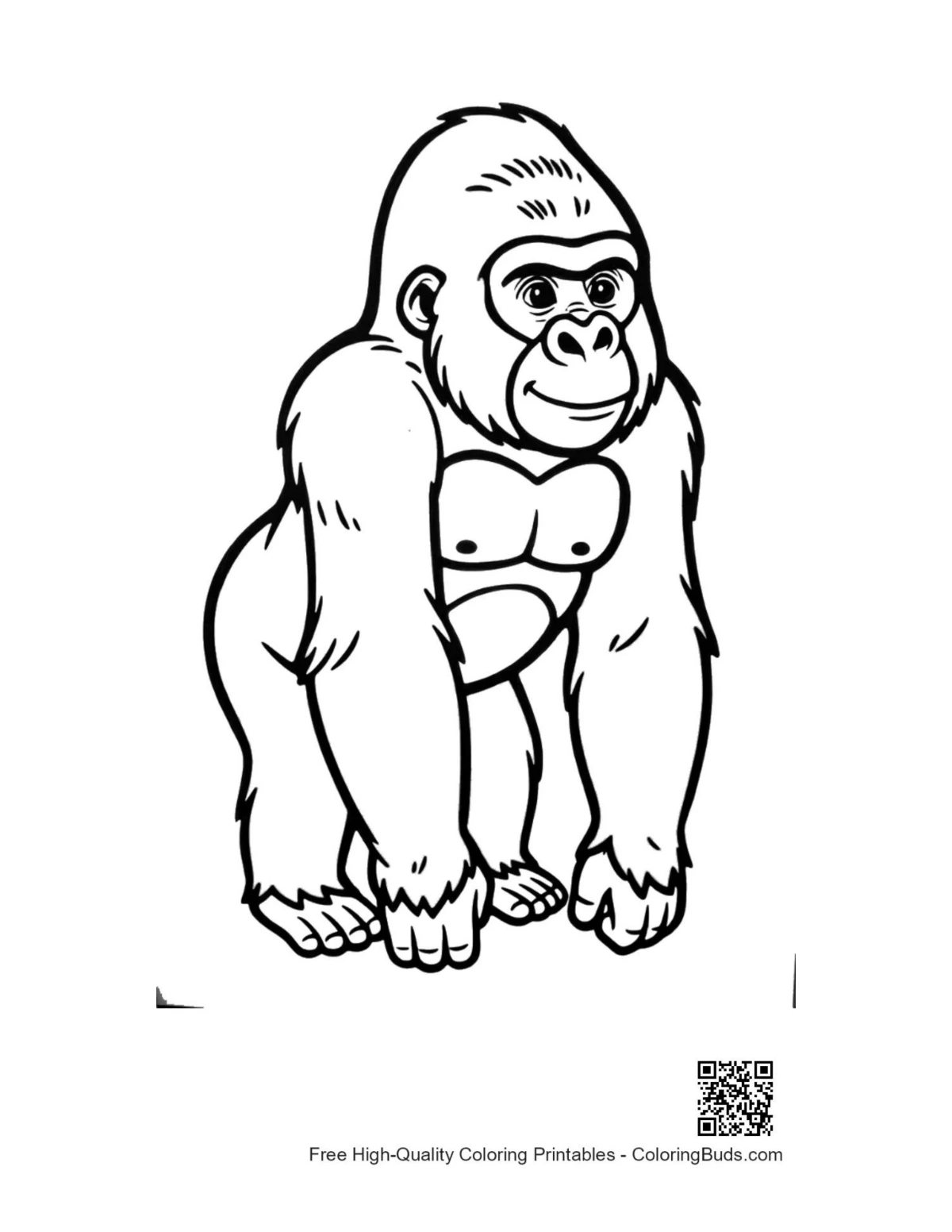 Cheerful cartoon gorilla standing proudly coloring page