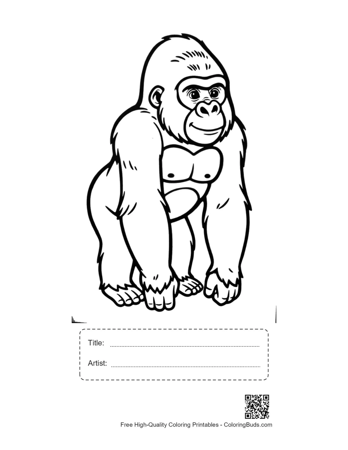 Cheerful gorilla printable with title artist box