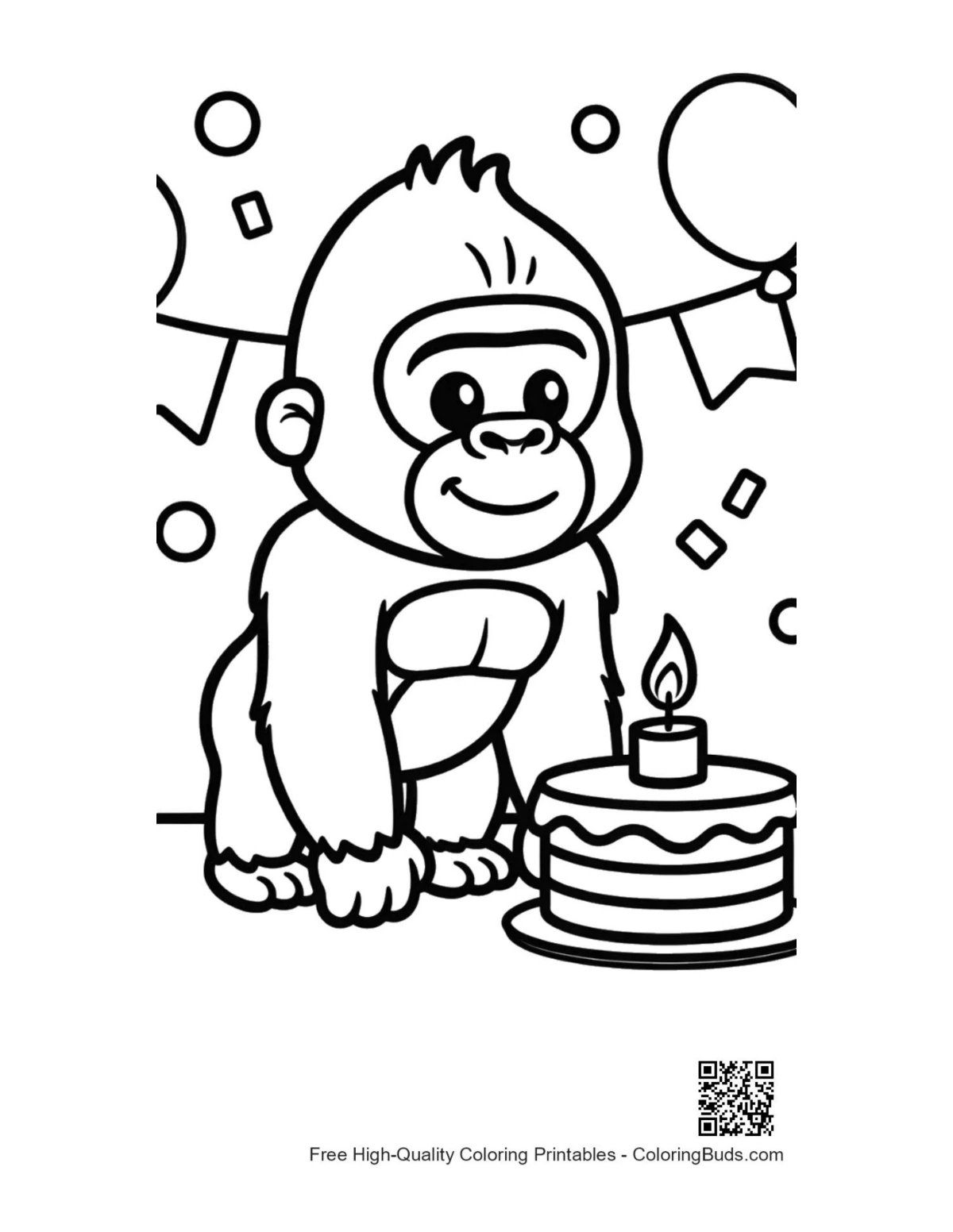 Cute baby gorilla birthday party coloring printable