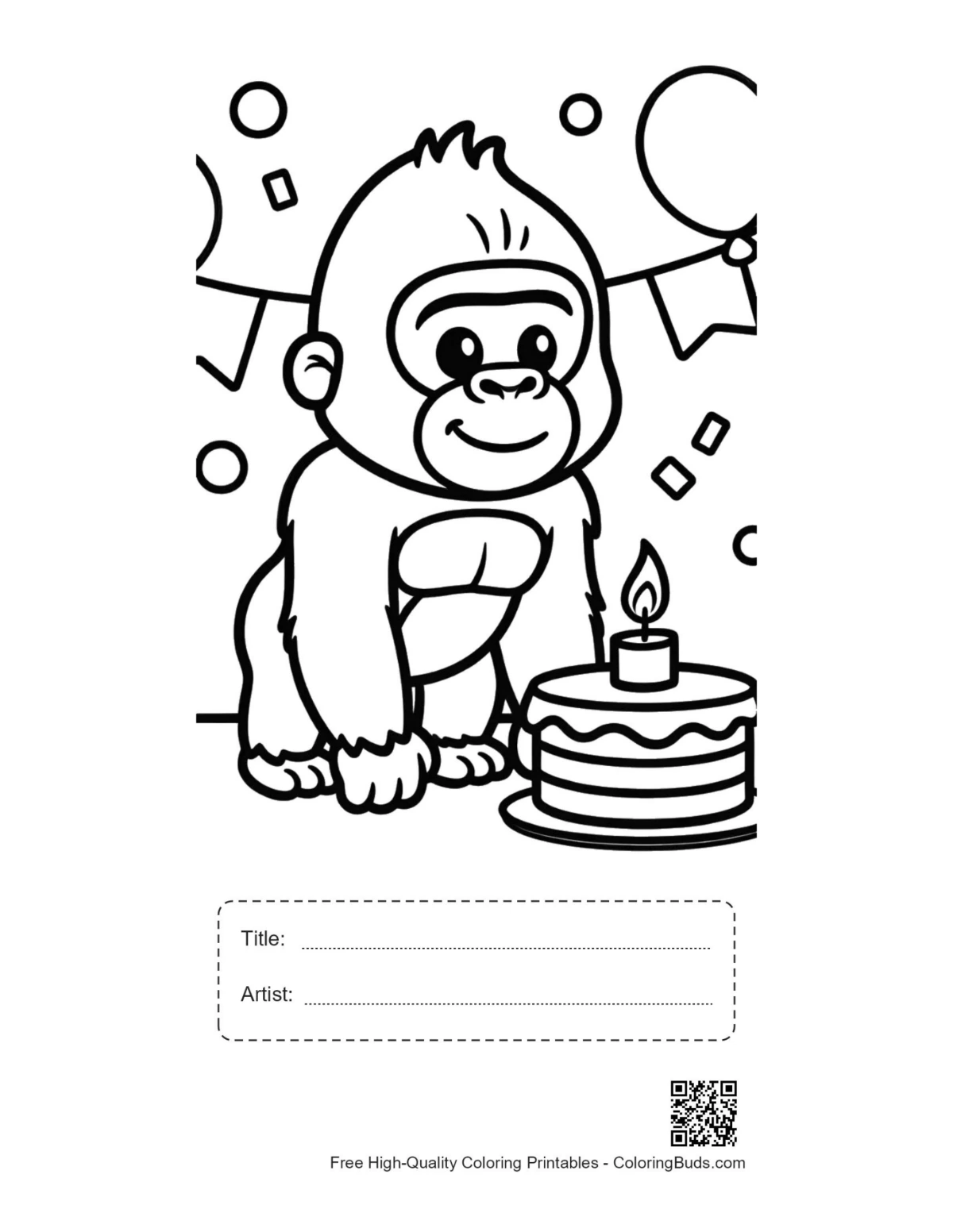 Cute baby gorilla party printable with title box